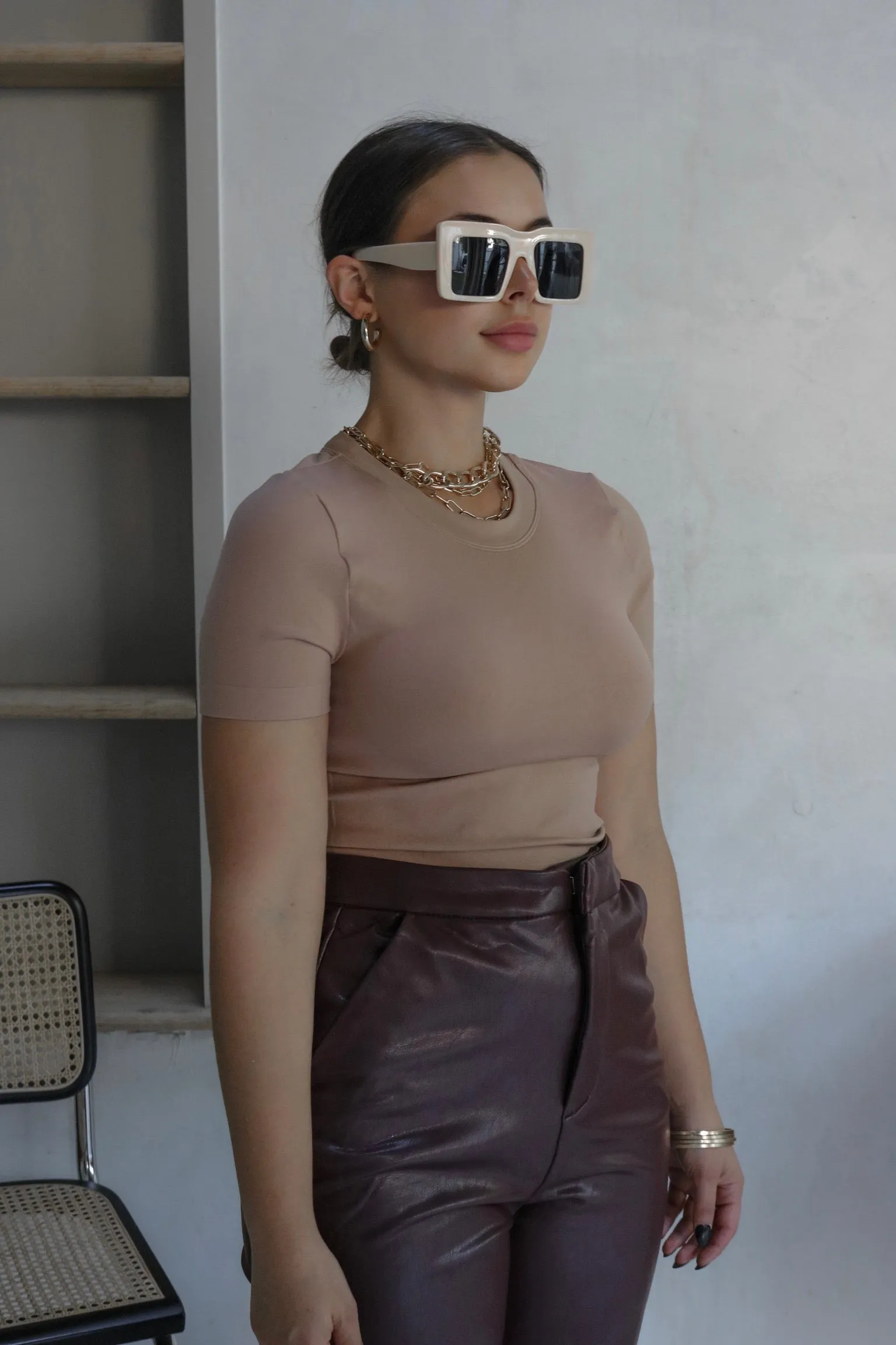 'Adler' Smooth Banded Tee in Nude