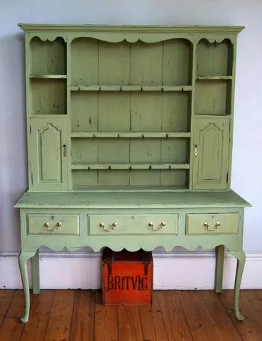 Antique vintage kitchen dresser painted in Miss Mustard Seed Milk Paint Luckett's Green