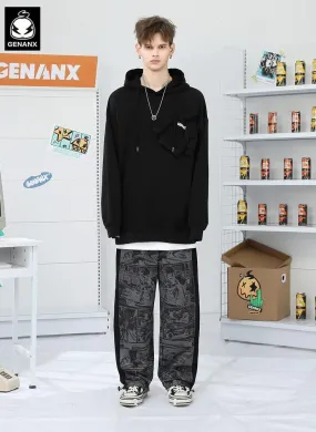 Black Comic Full Print Casual Jogger Pants