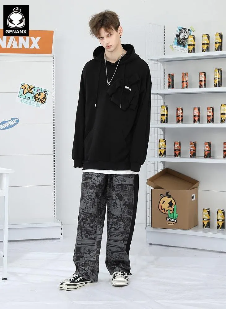 Black Comic Full Print Casual Jogger Pants