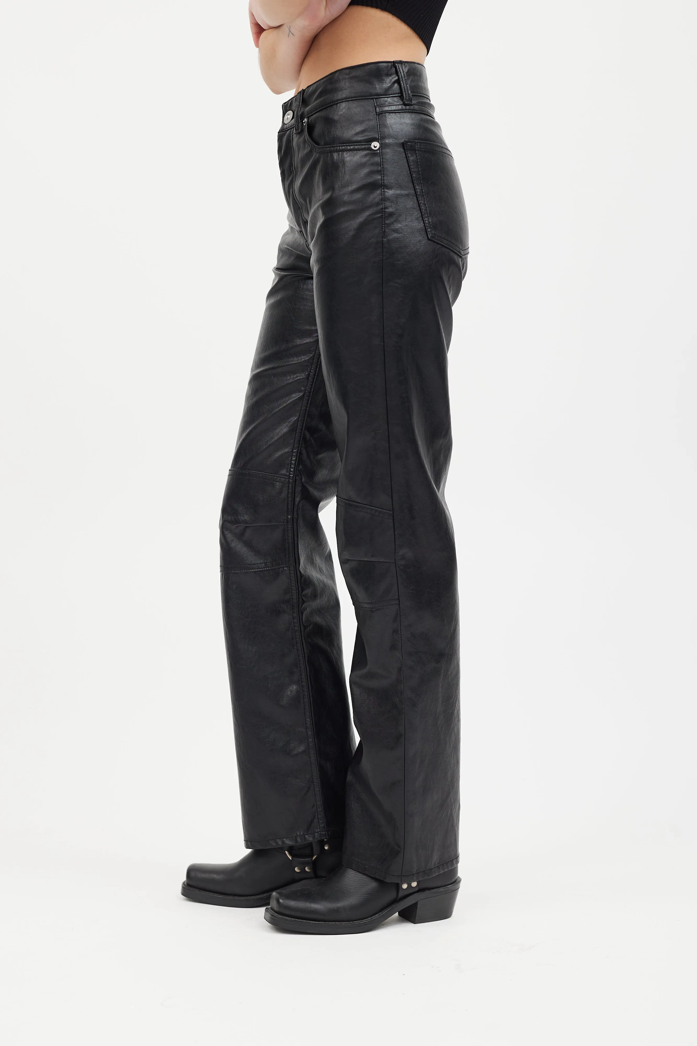 Black Faux Leather Linear Moto Pant