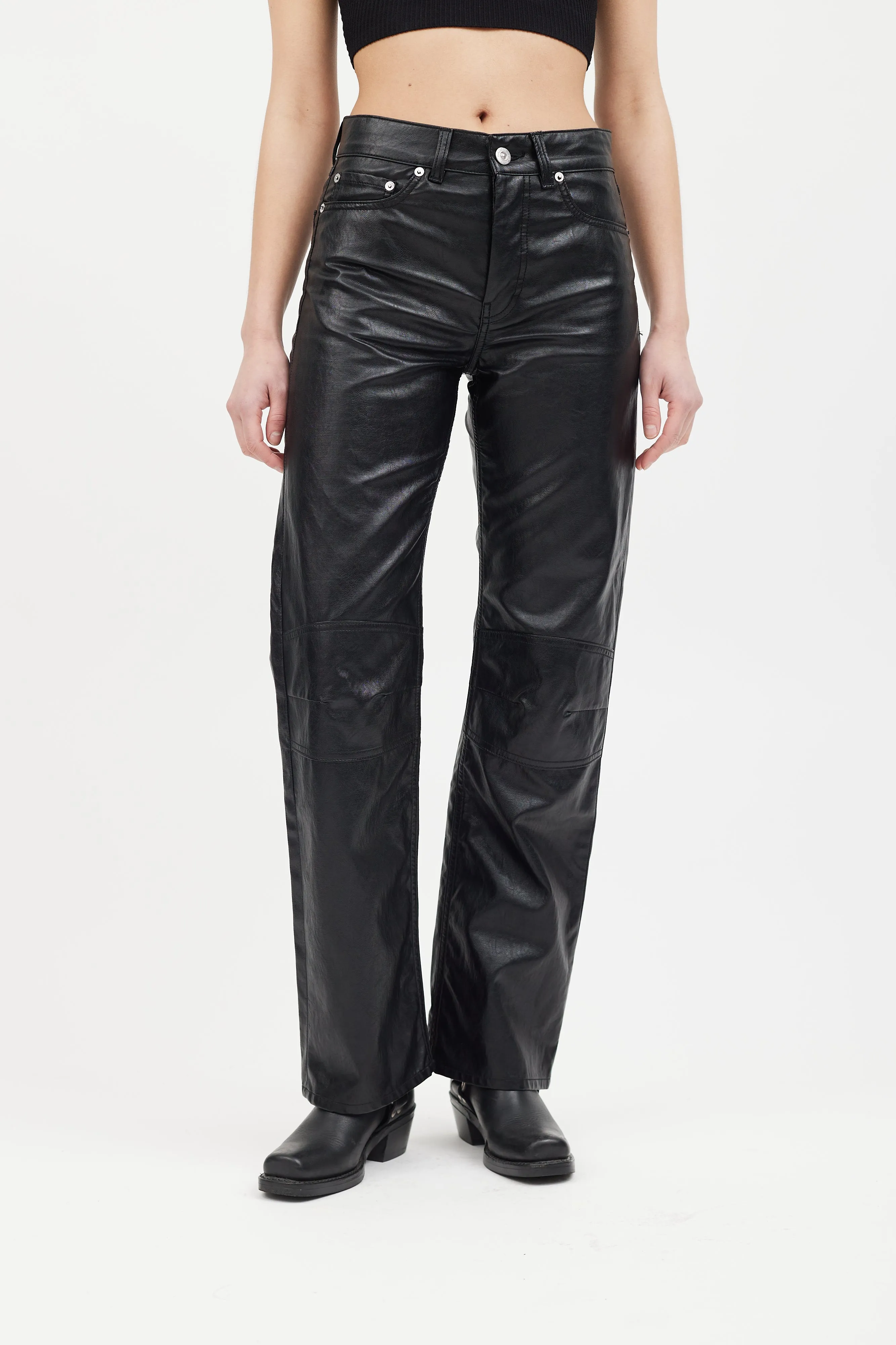 Black Faux Leather Linear Moto Pant