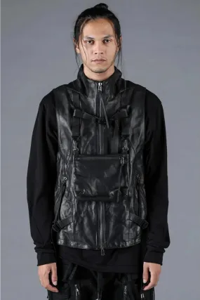 Black Horse leather High Neck Vest