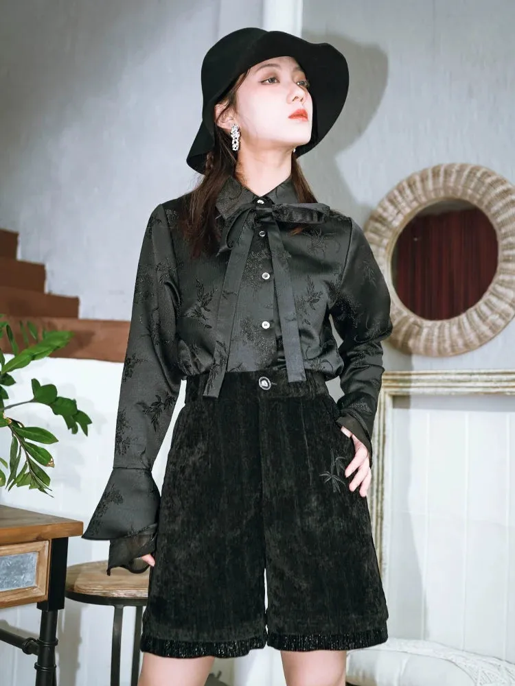 Black Shorts Embroidery China Velvet