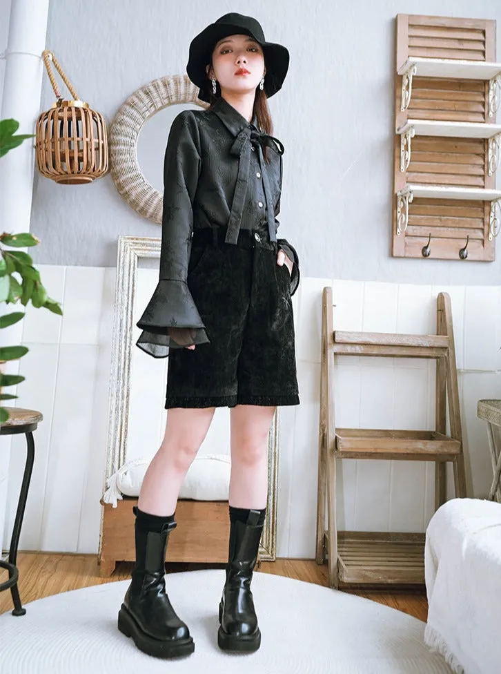 Black Shorts Embroidery China Velvet