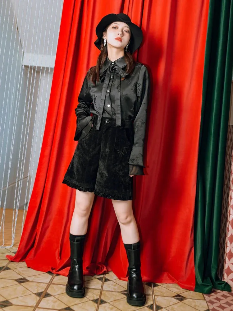 Black Shorts Embroidery China Velvet