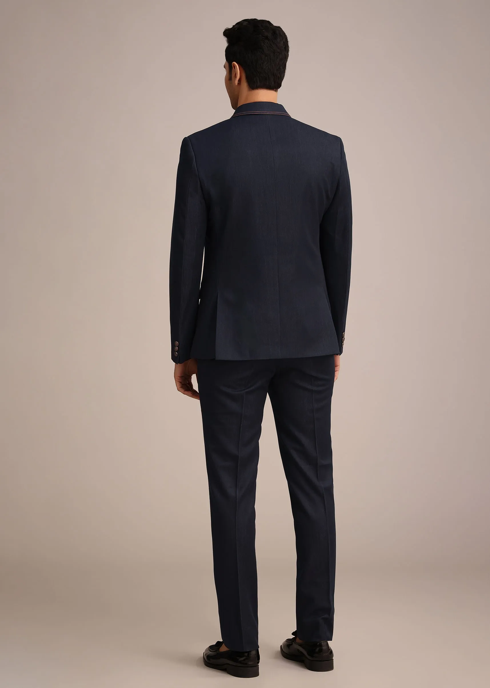 Blue Terry Rayon Tuxedo Set