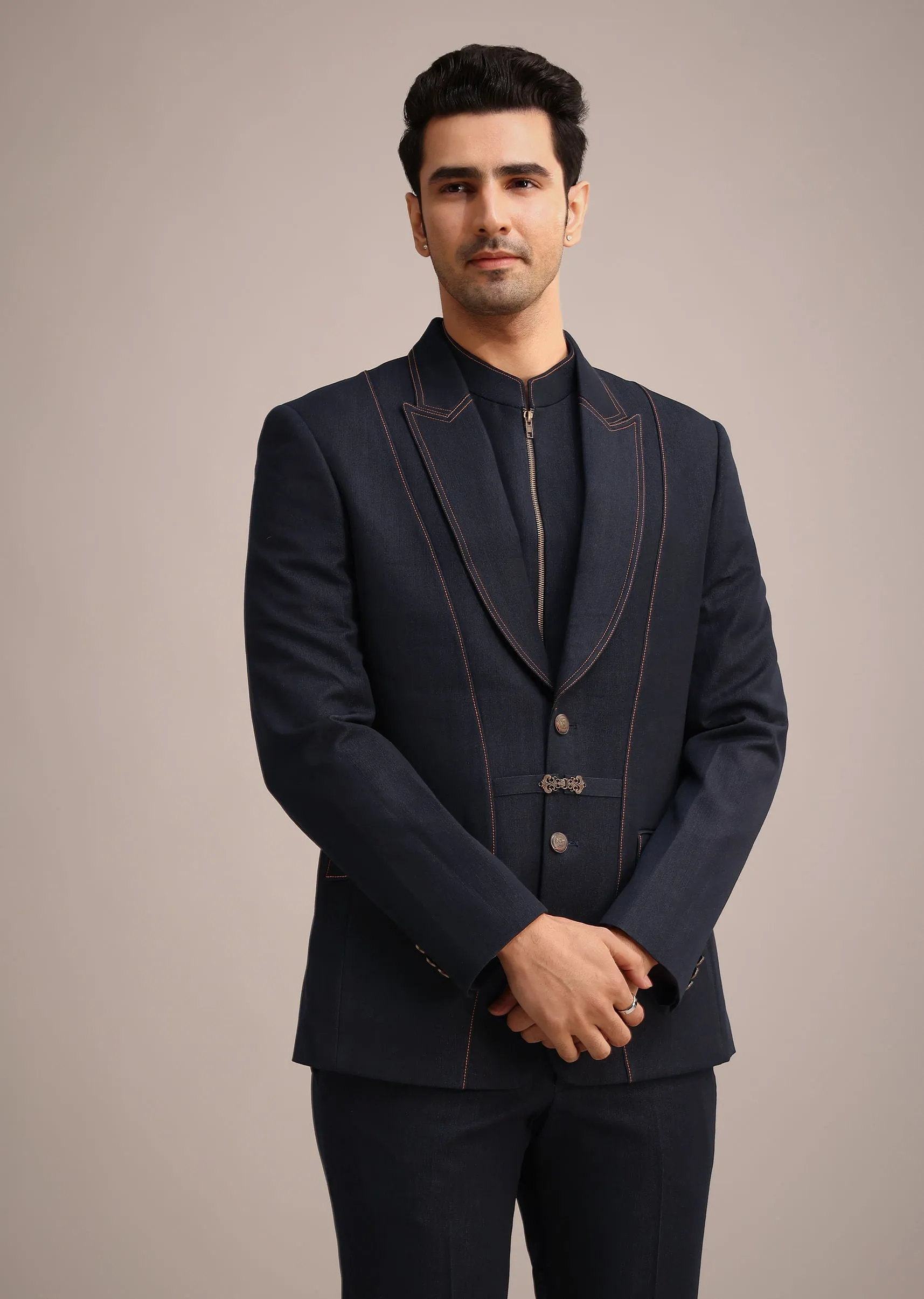 Blue Terry Rayon Tuxedo Set