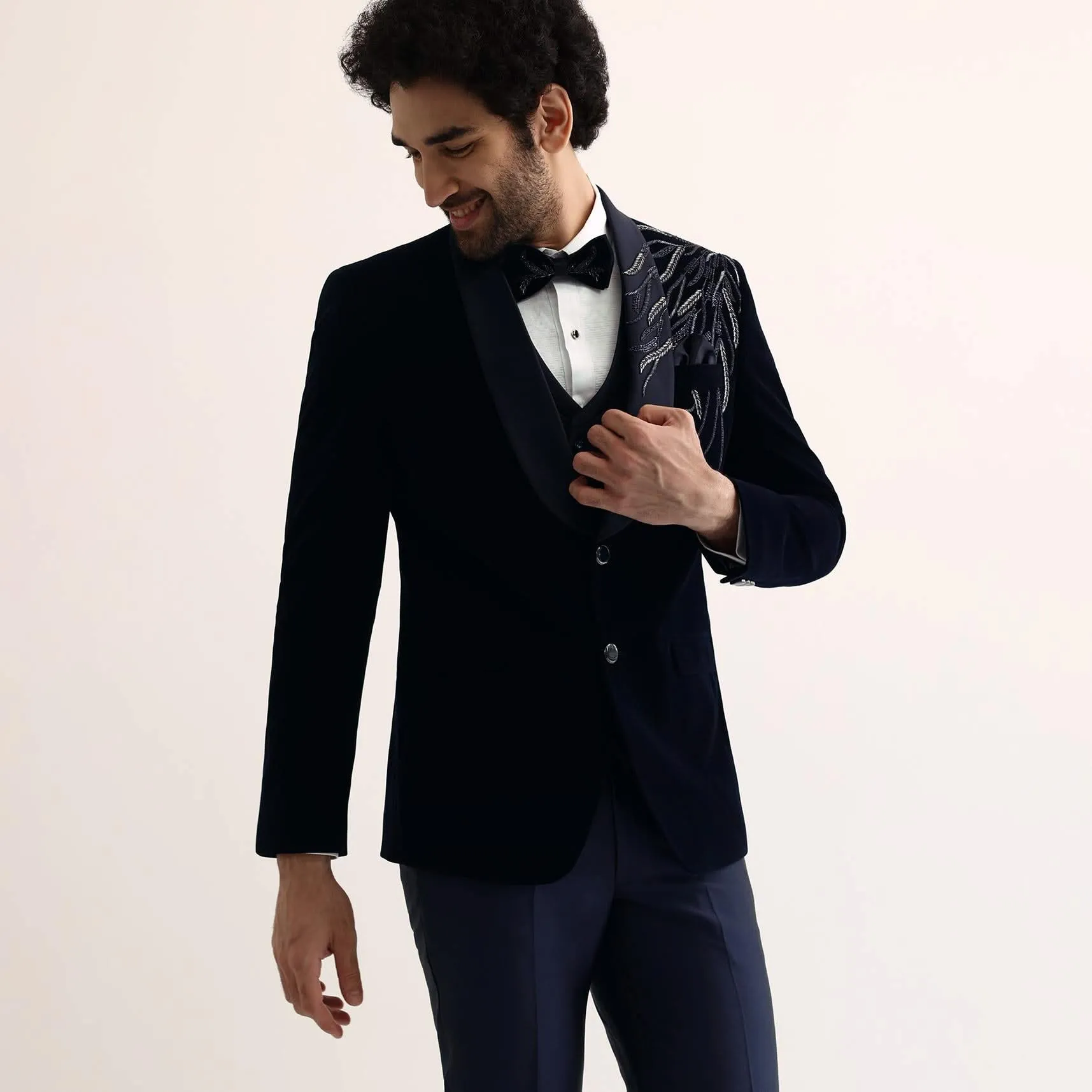 Blue Velvet Cut Dana Embroidered Tuxedo