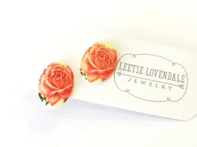 Cabbage Red Rosette Oval Button Studs
