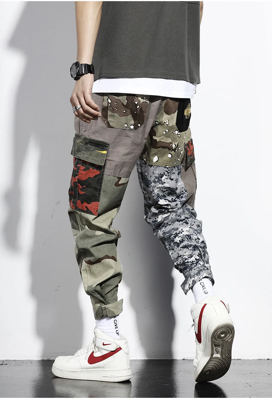Camouflage Cargo Pants Men's Patchwork Joggers