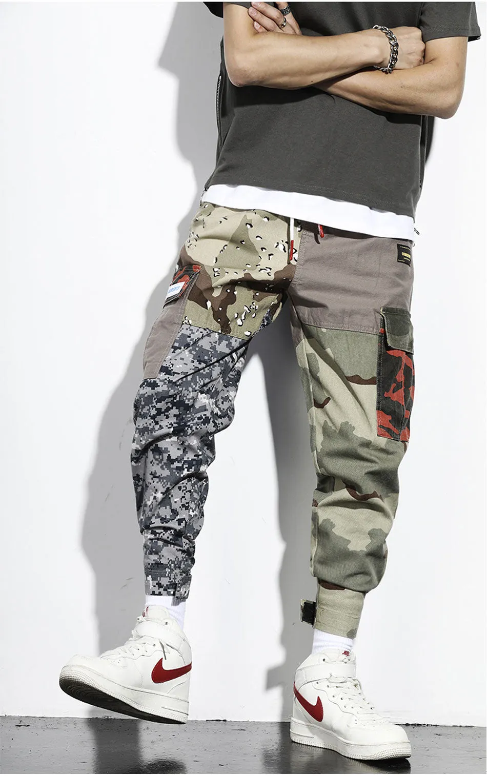 Camouflage Cargo Pants Men's Patchwork Joggers
