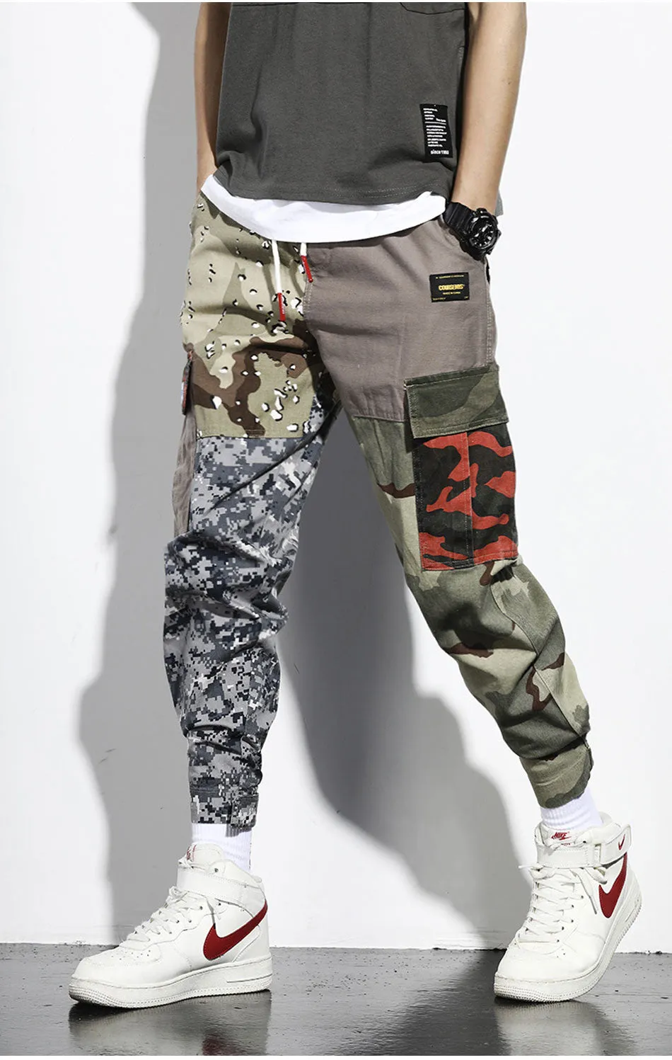 Camouflage Cargo Pants Men's Patchwork Joggers