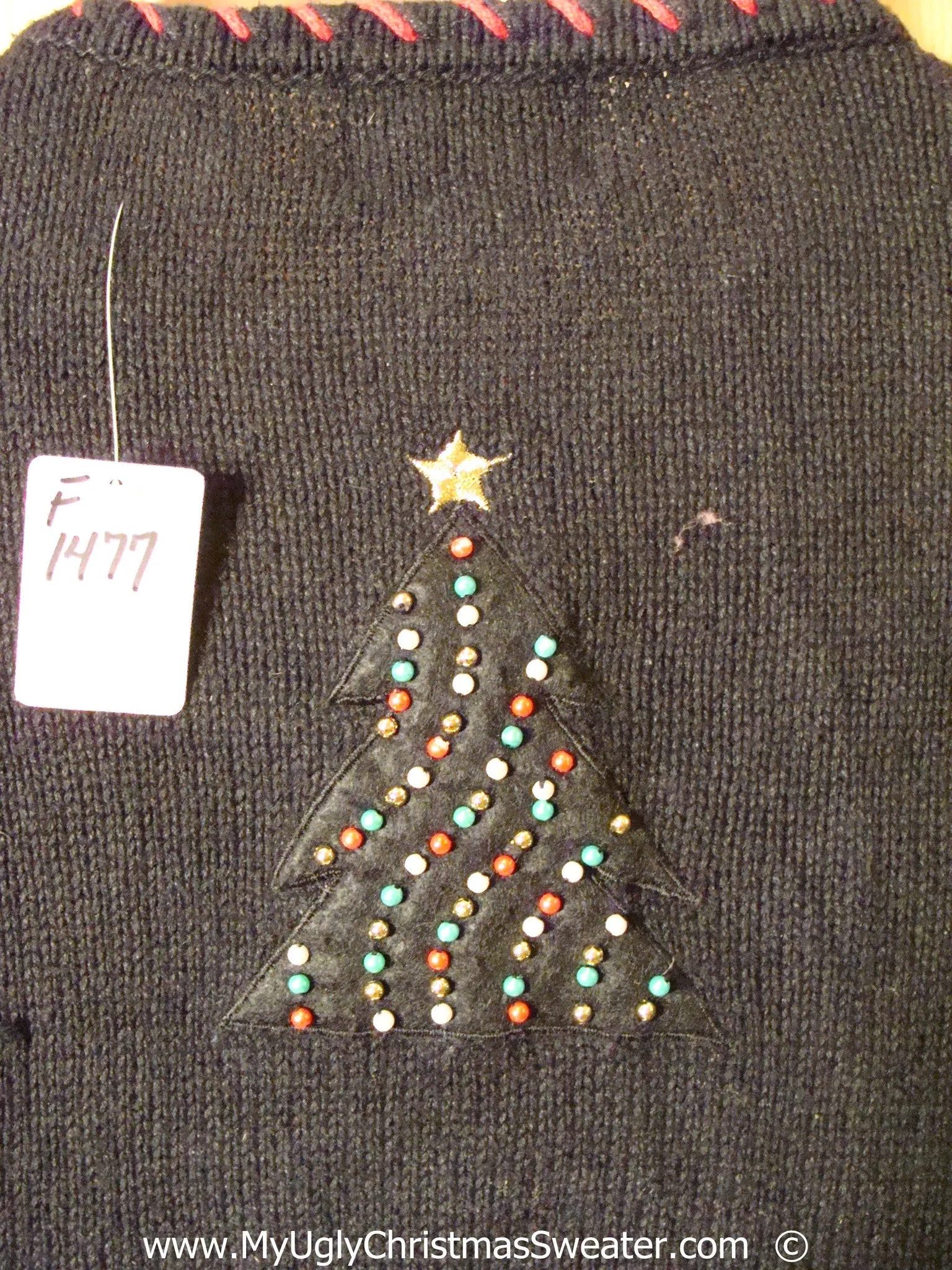 Cheap Black Bead Tree Christmas Sweater