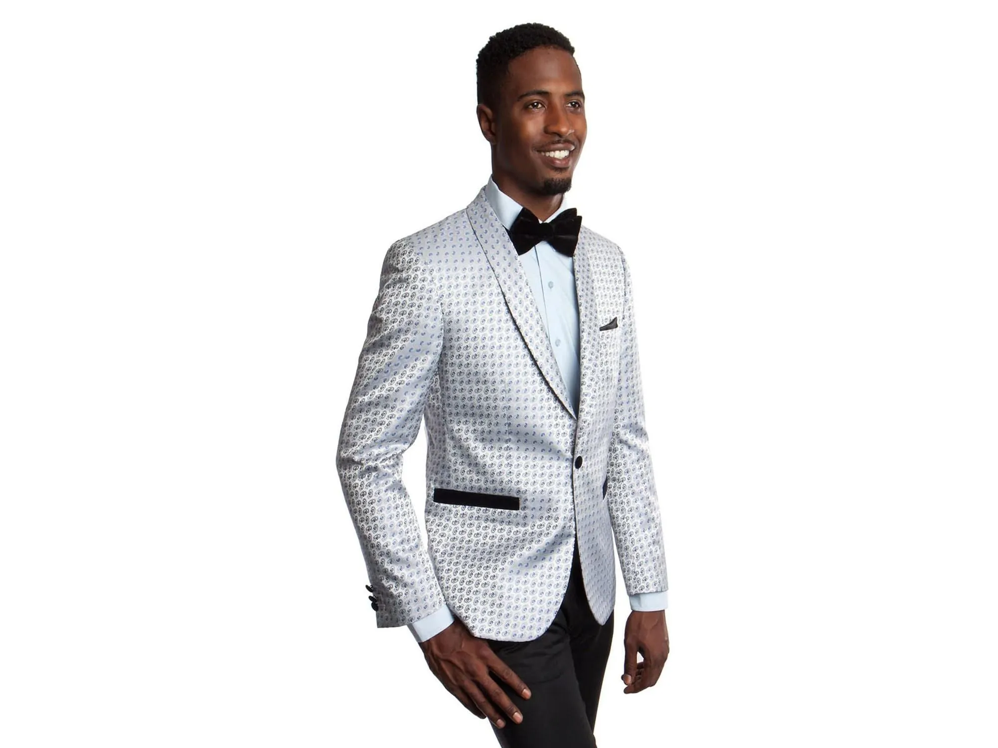 Cosmo Silver & Blue Small Paisley Shawl Tuxedo Rental