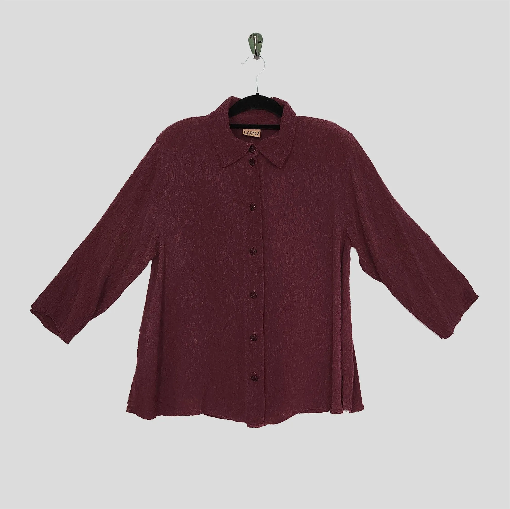 Country Shirt in Cabernet Textured Silk