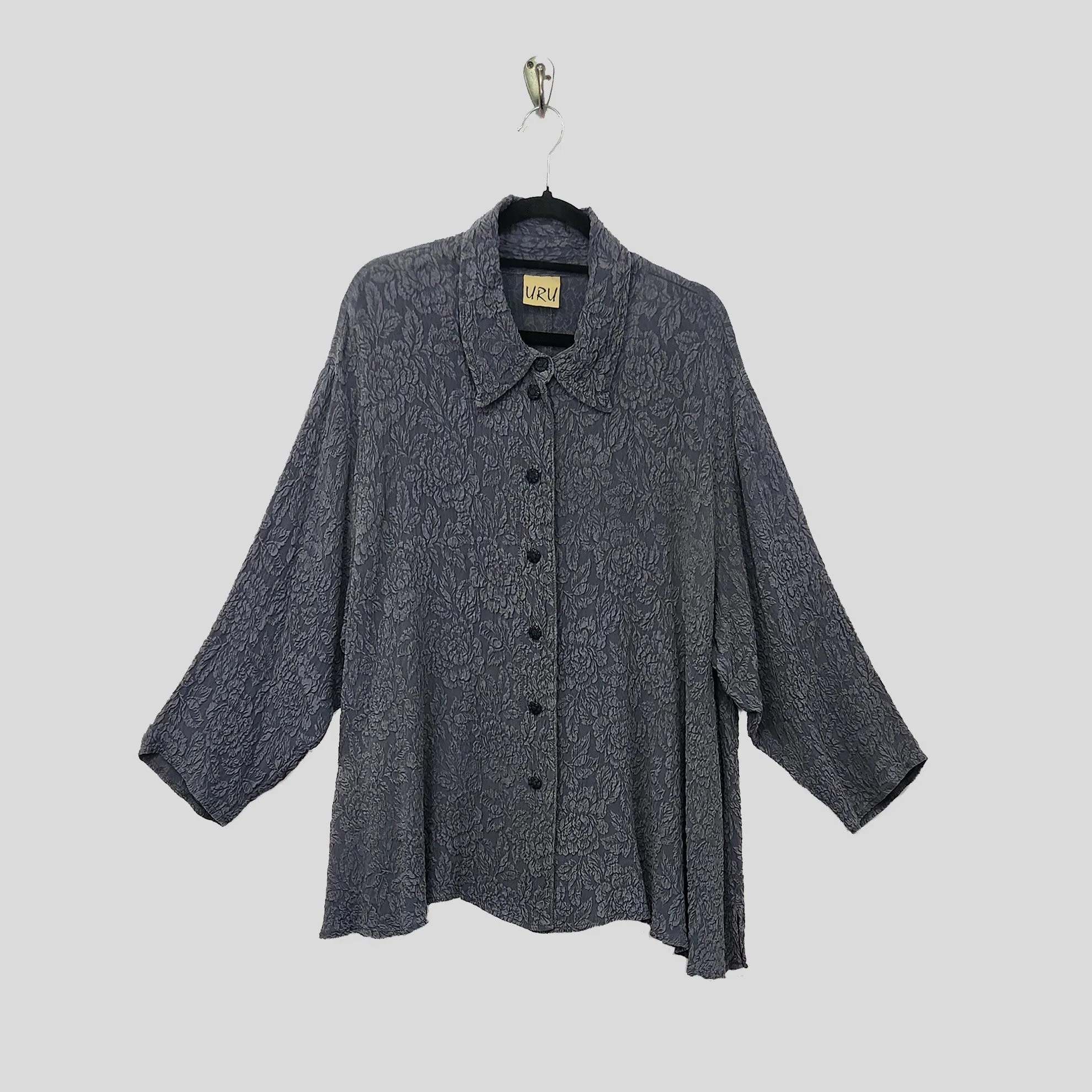 Country Shirt in Charcoal Textured Silk
