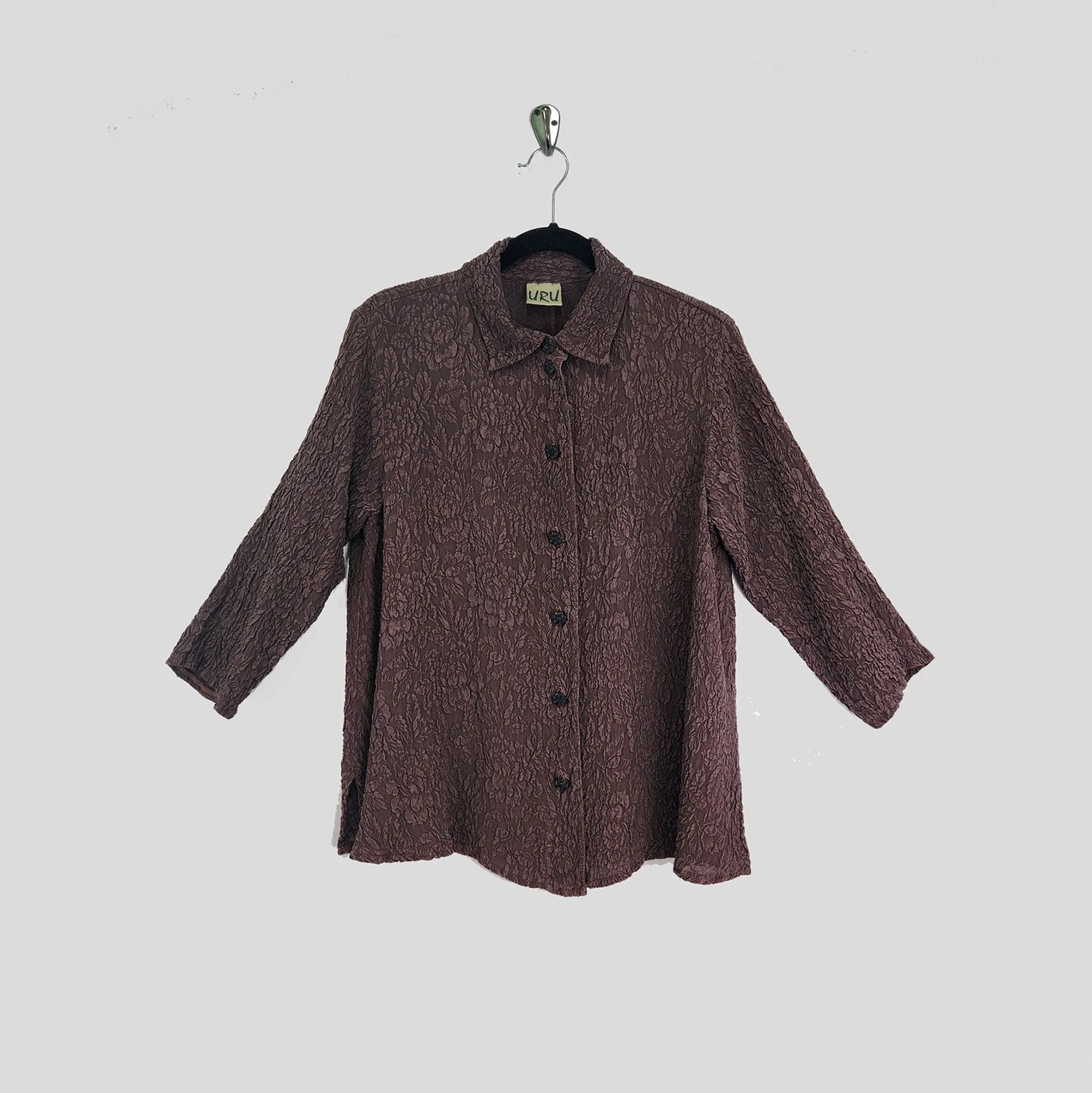 Country Shirt in Chocolate Textured Silk
