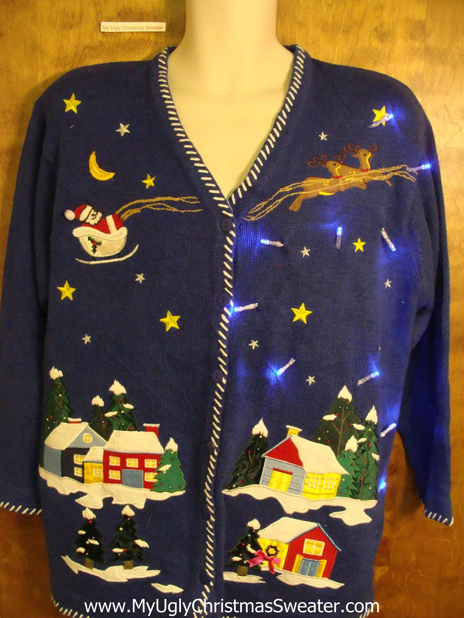 Crazy Flying Reindeer 80s Christmas Sweater with Lights