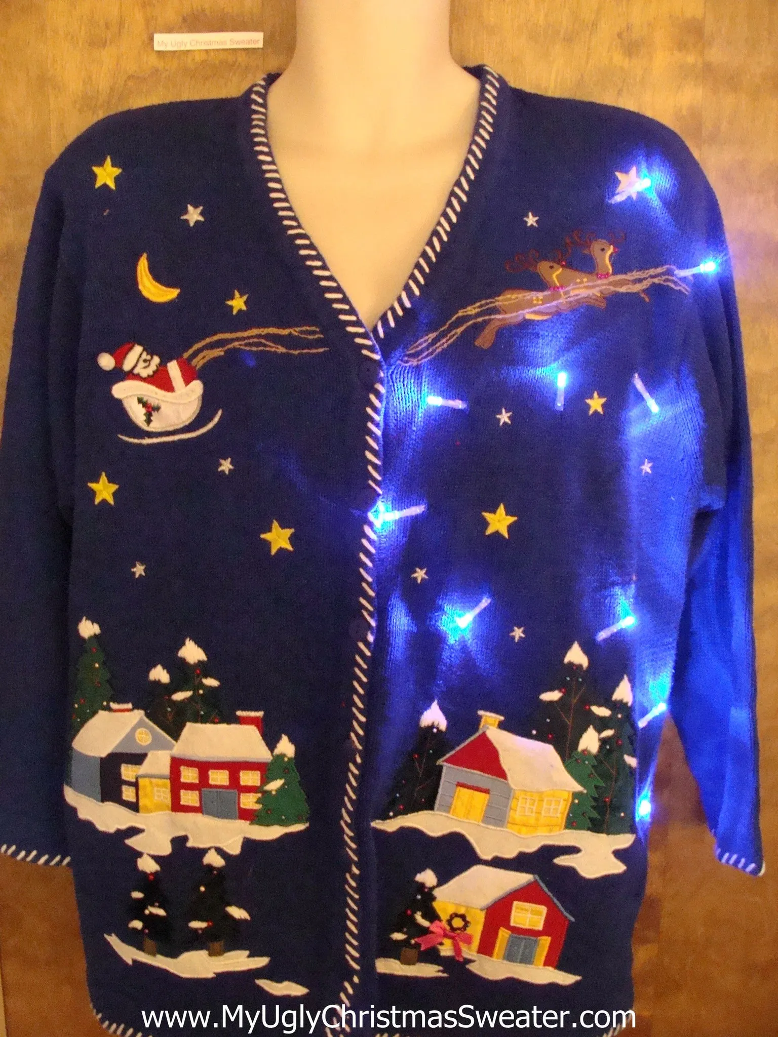 Crazy Flying Reindeer 80s Christmas Sweater with Lights