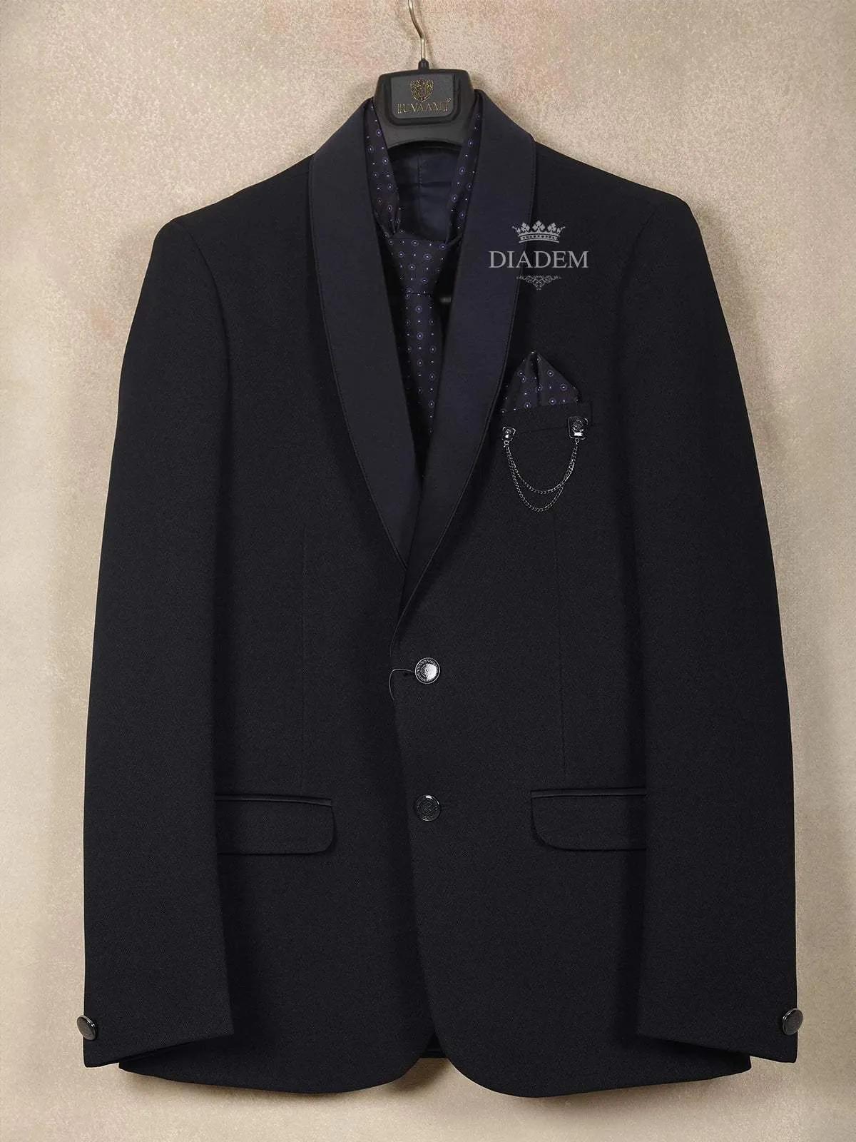 Dark Blue Coat Suit with Attached Tie Set