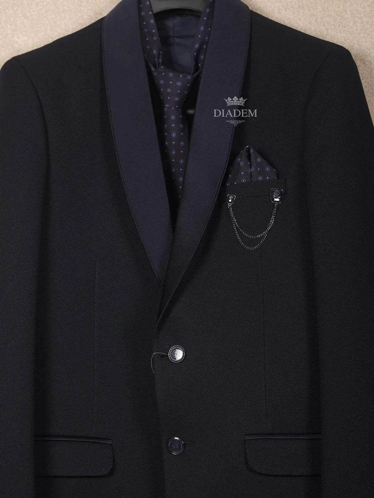 Dark Blue Coat Suit with Attached Tie Set
