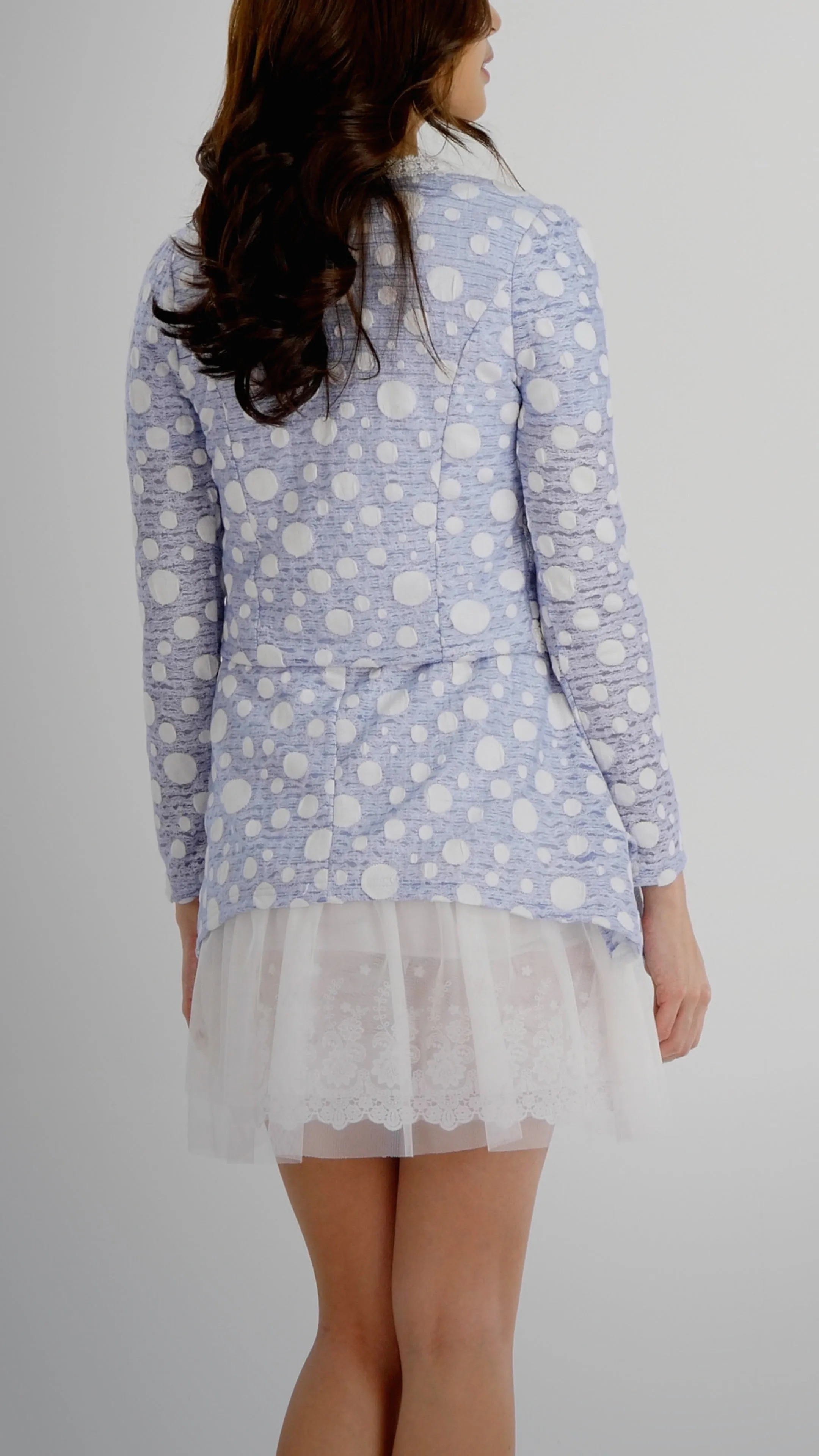 Destroyed Polka Dot Short Jacket with Lace Trim
