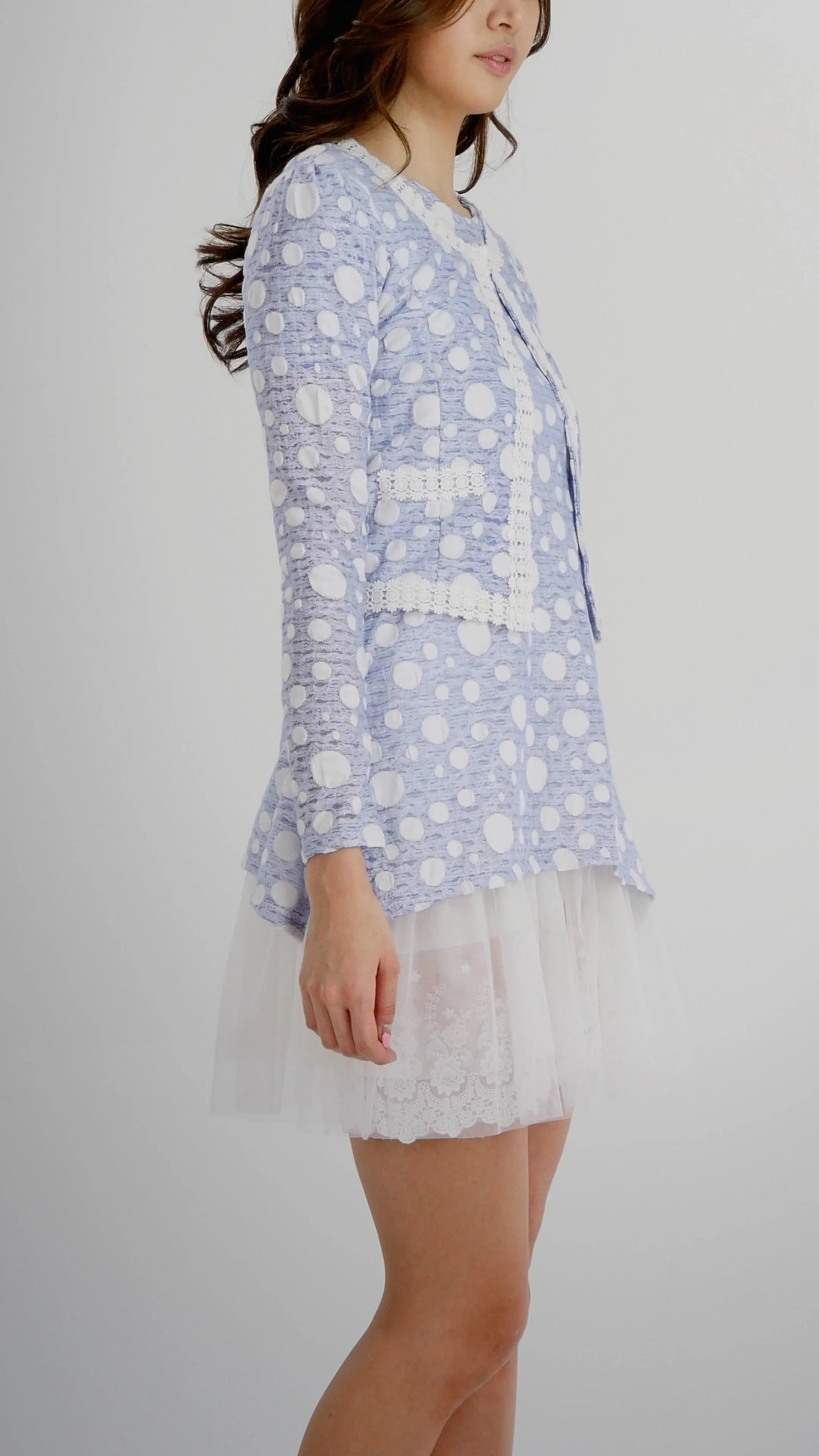Destroyed Polka Dot Short Jacket with Lace Trim