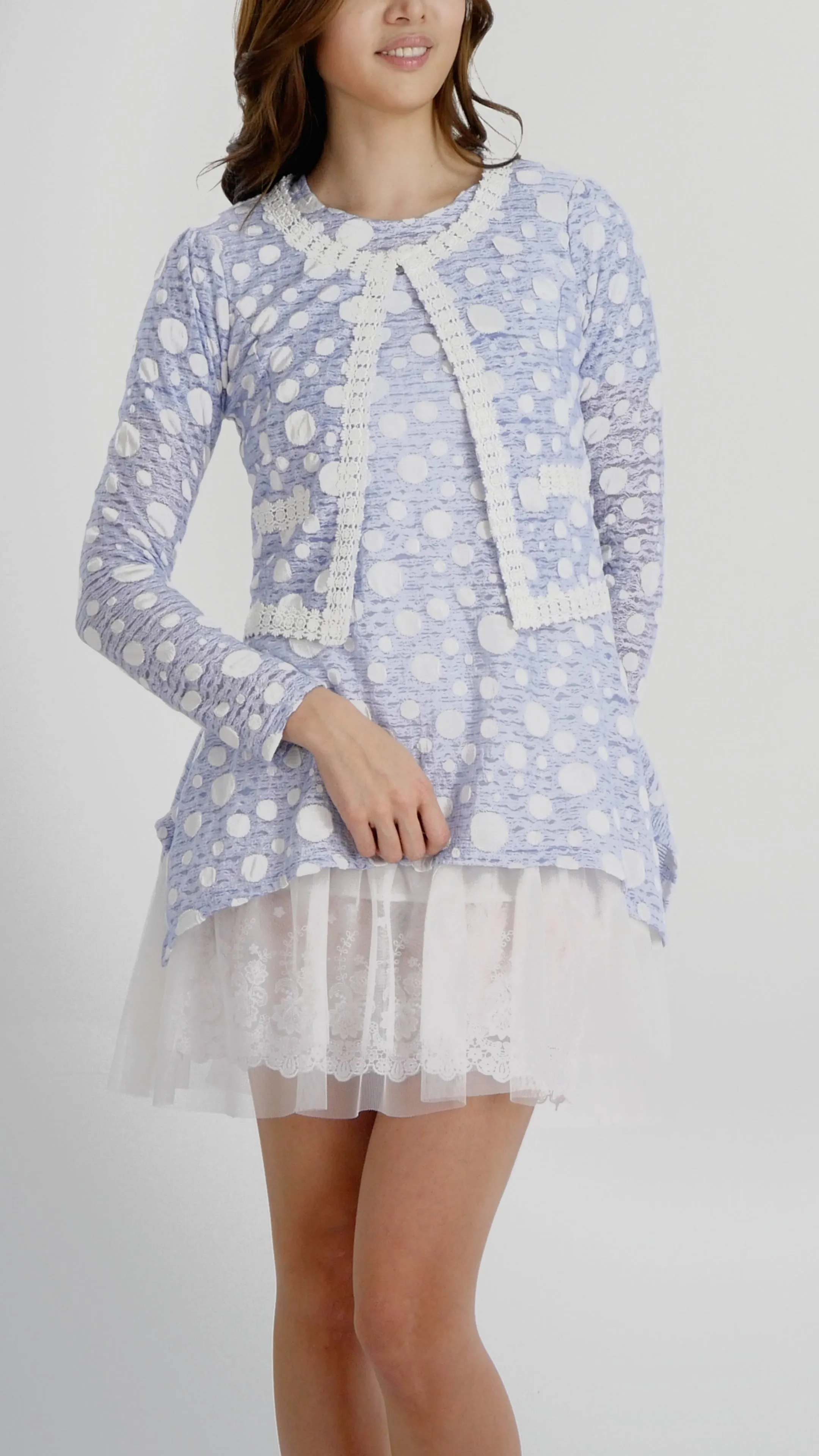 Destroyed Polka Dot Short Jacket with Lace Trim