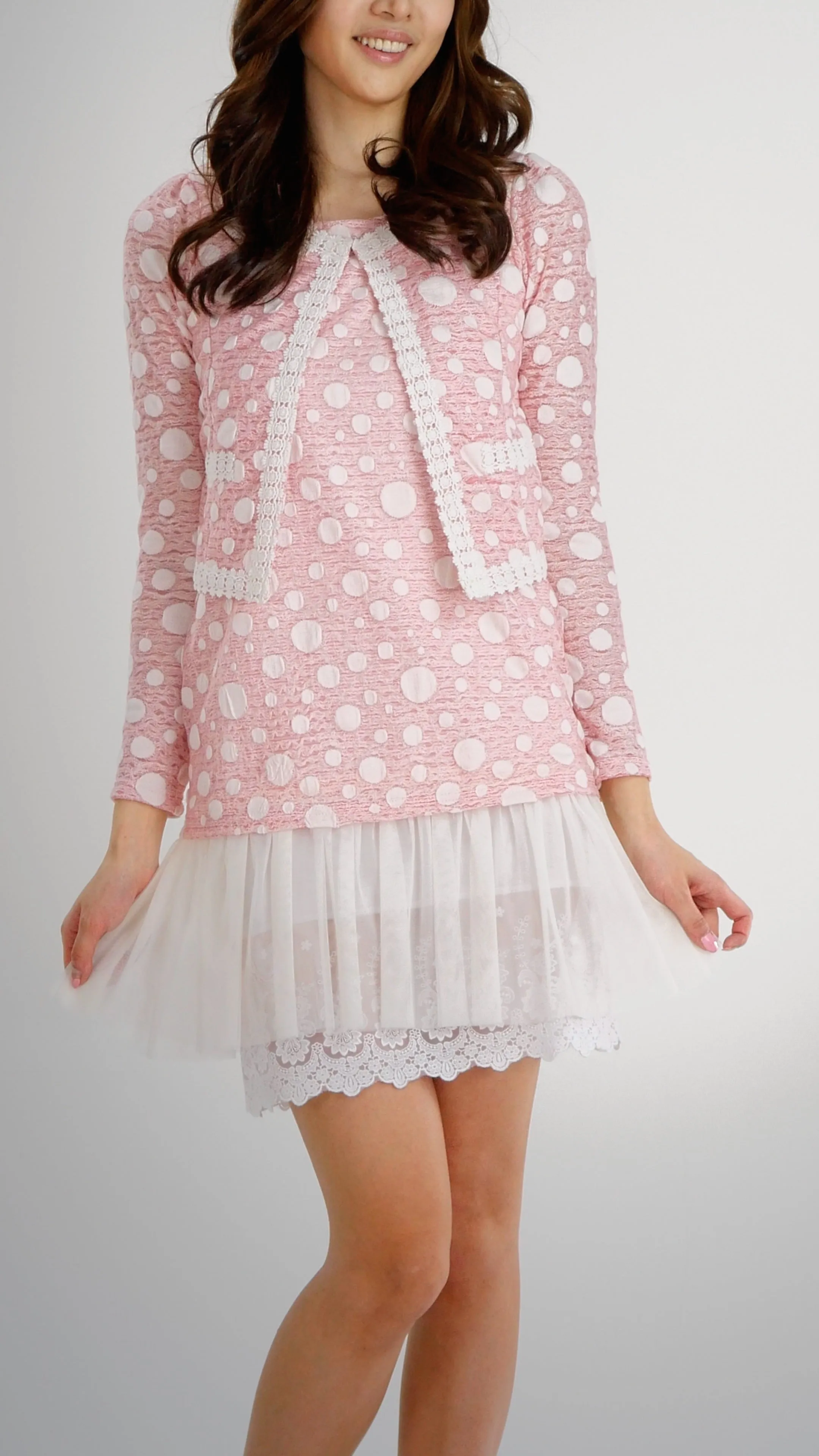 Destroyed Polka Dot Short Jacket with Lace Trim