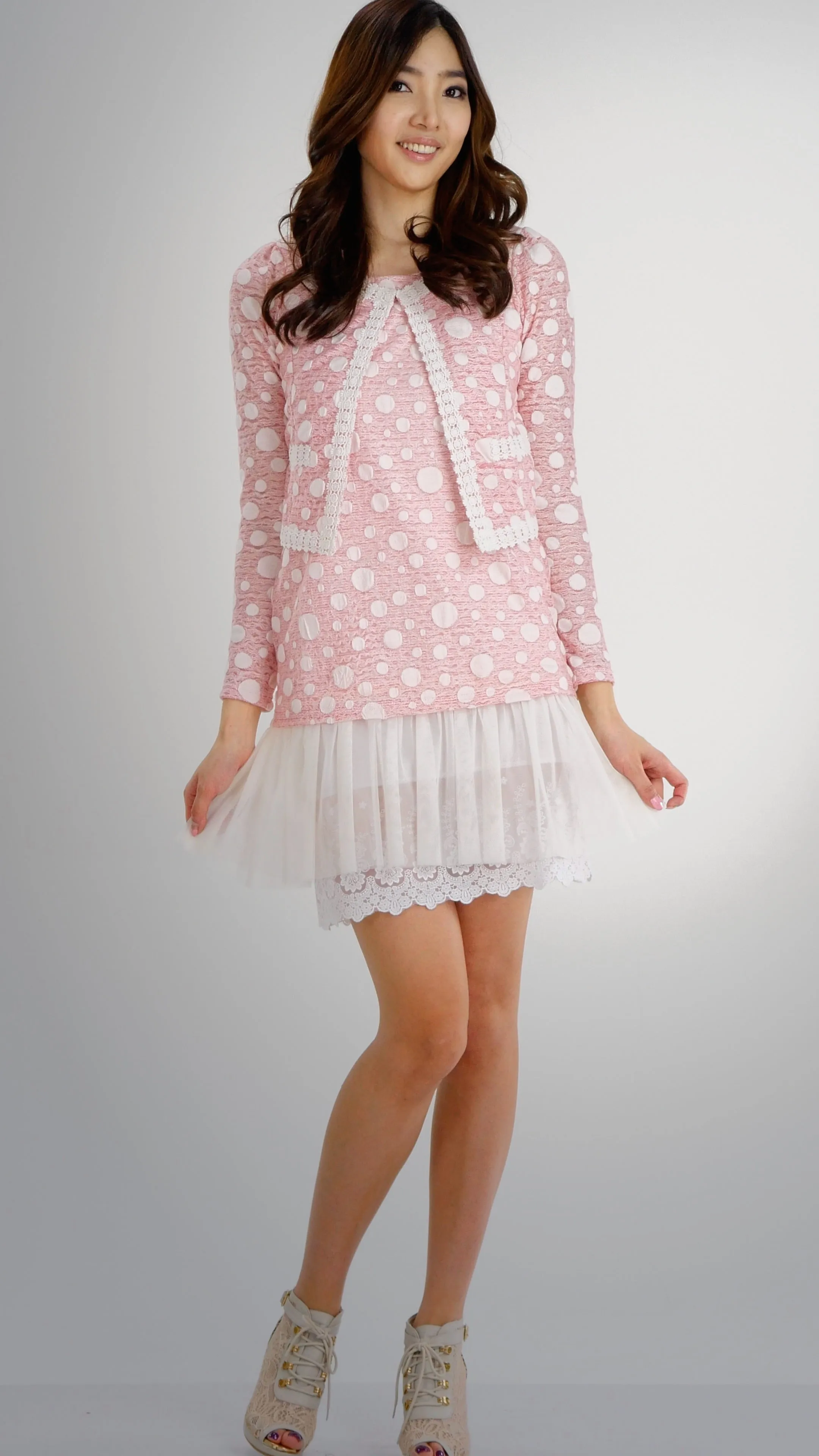 Destroyed Polka Dot Short Jacket with Lace Trim