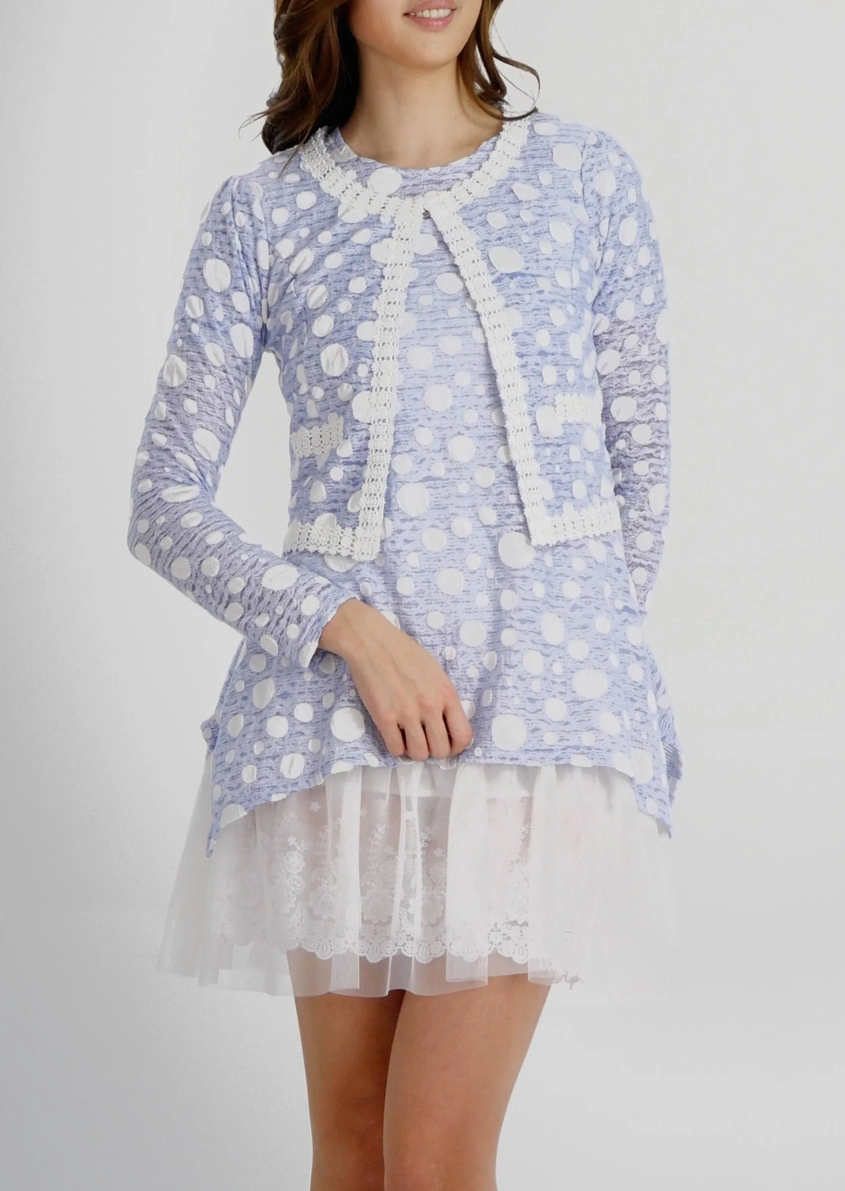Destroyed Polka Dot Short Jacket with Lace Trim