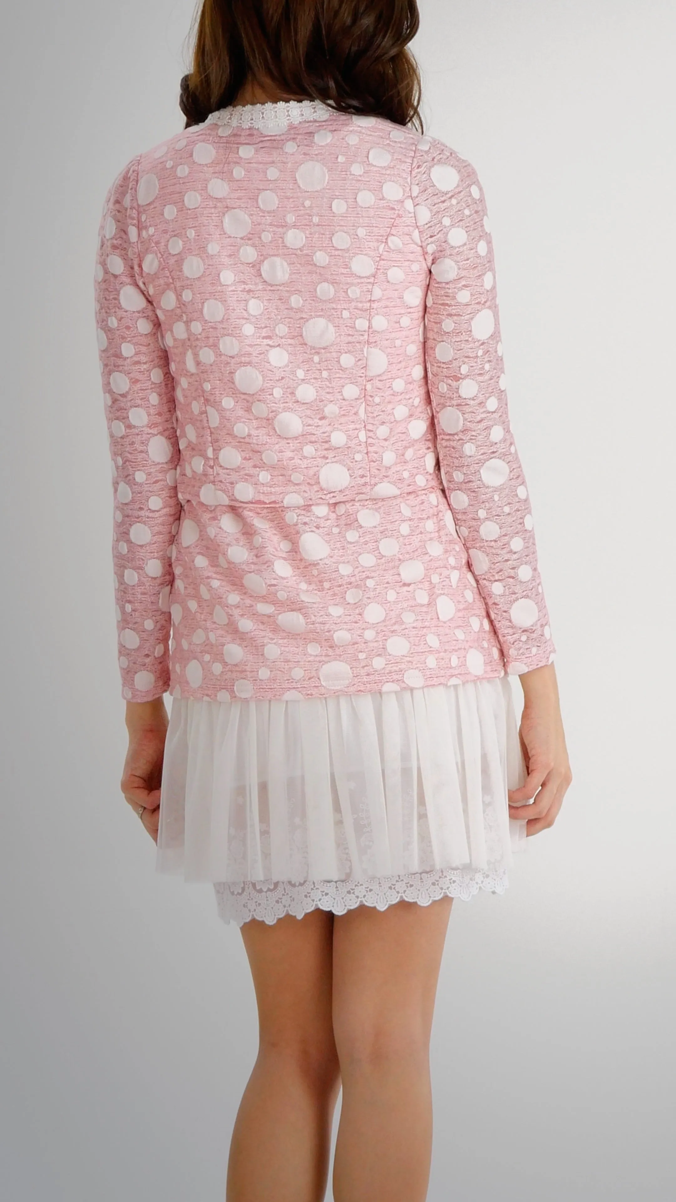 Destroyed Polka Dot Short Jacket with Lace Trim