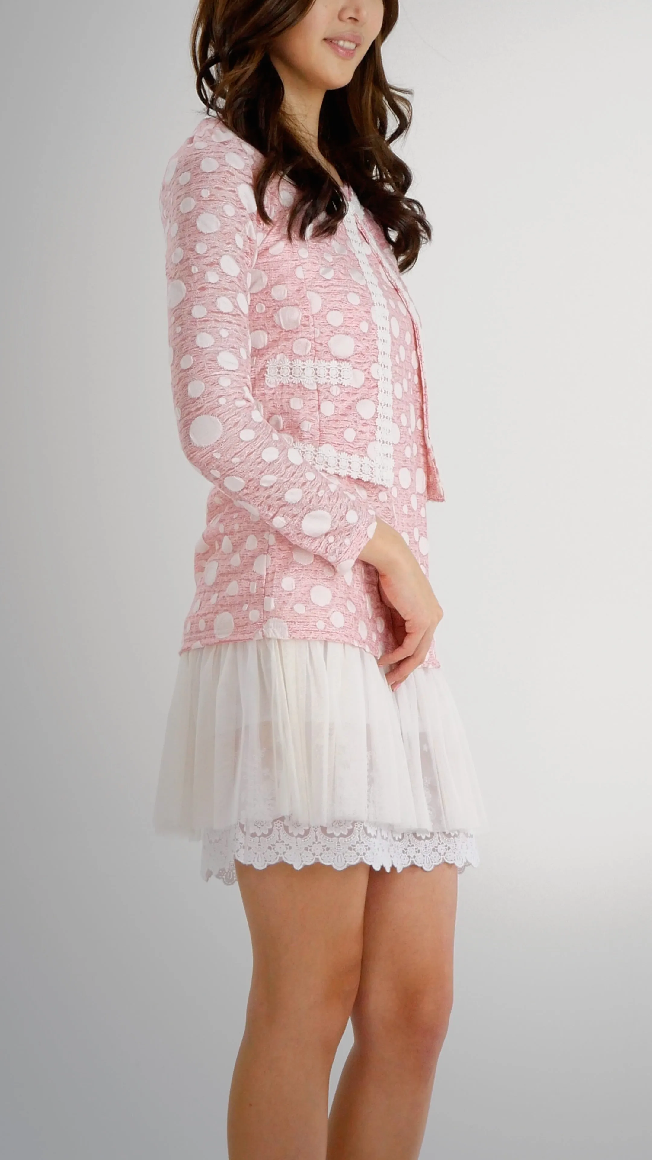Destroyed Polka Dot Short Jacket with Lace Trim