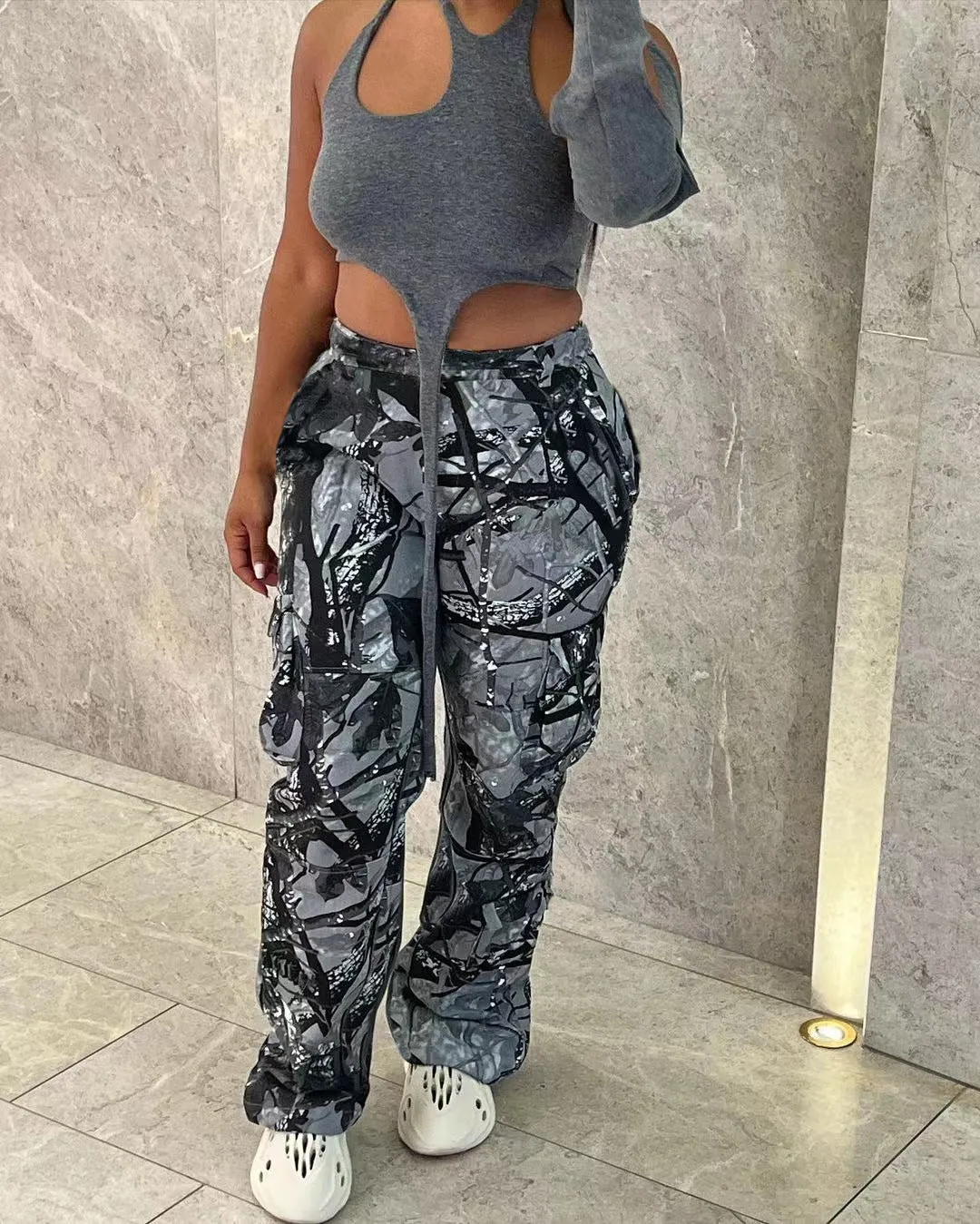 Fashion casual camouflage printed cargo pants AY2737