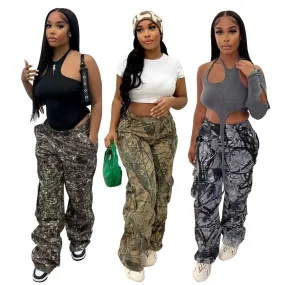Fashion casual camouflage printed cargo pants AY2737