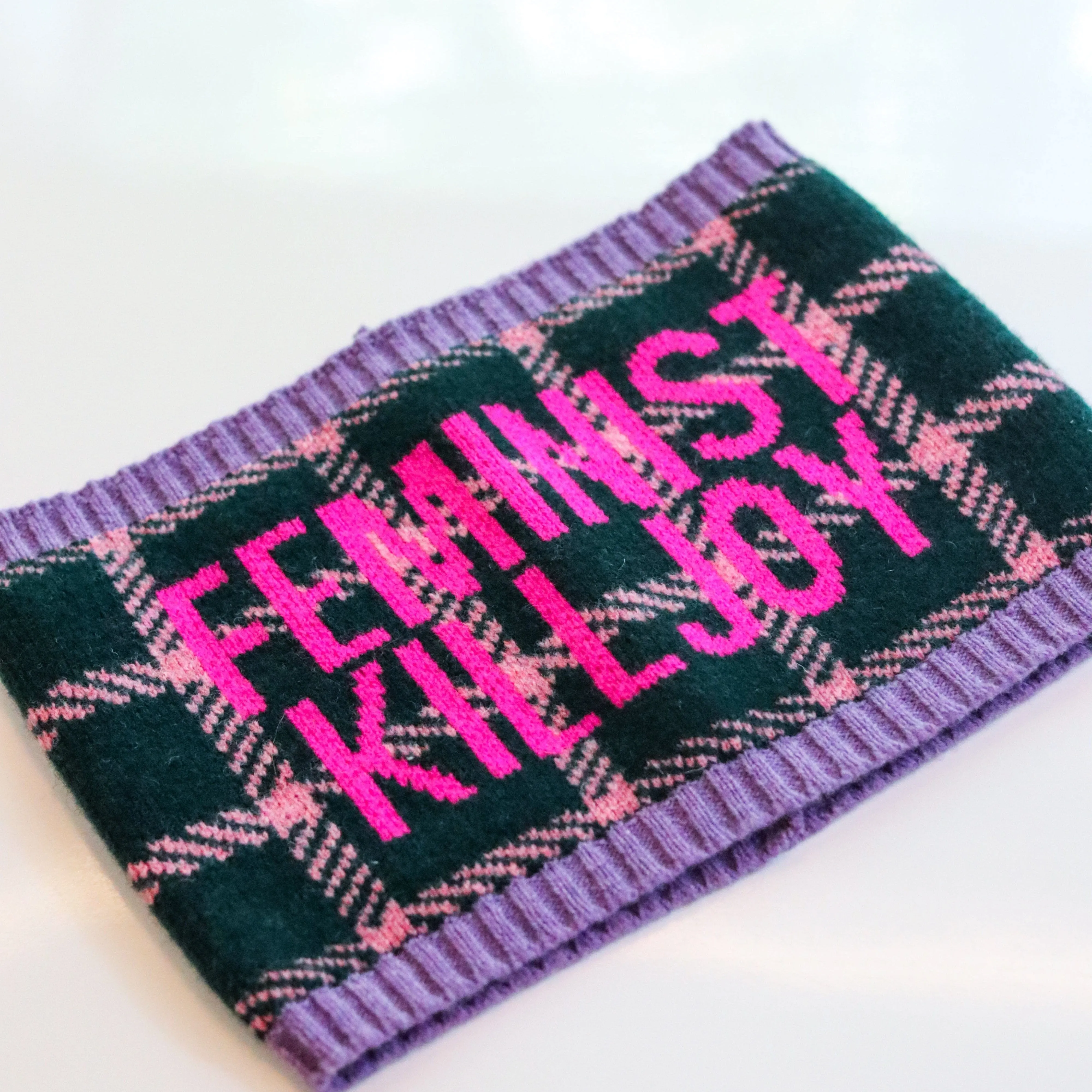 Feminist Killjoy Snood in Forest Green & Neon Pink
