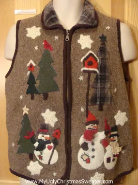 Funny Christmas Sweater Vest Brown Plaid Collar