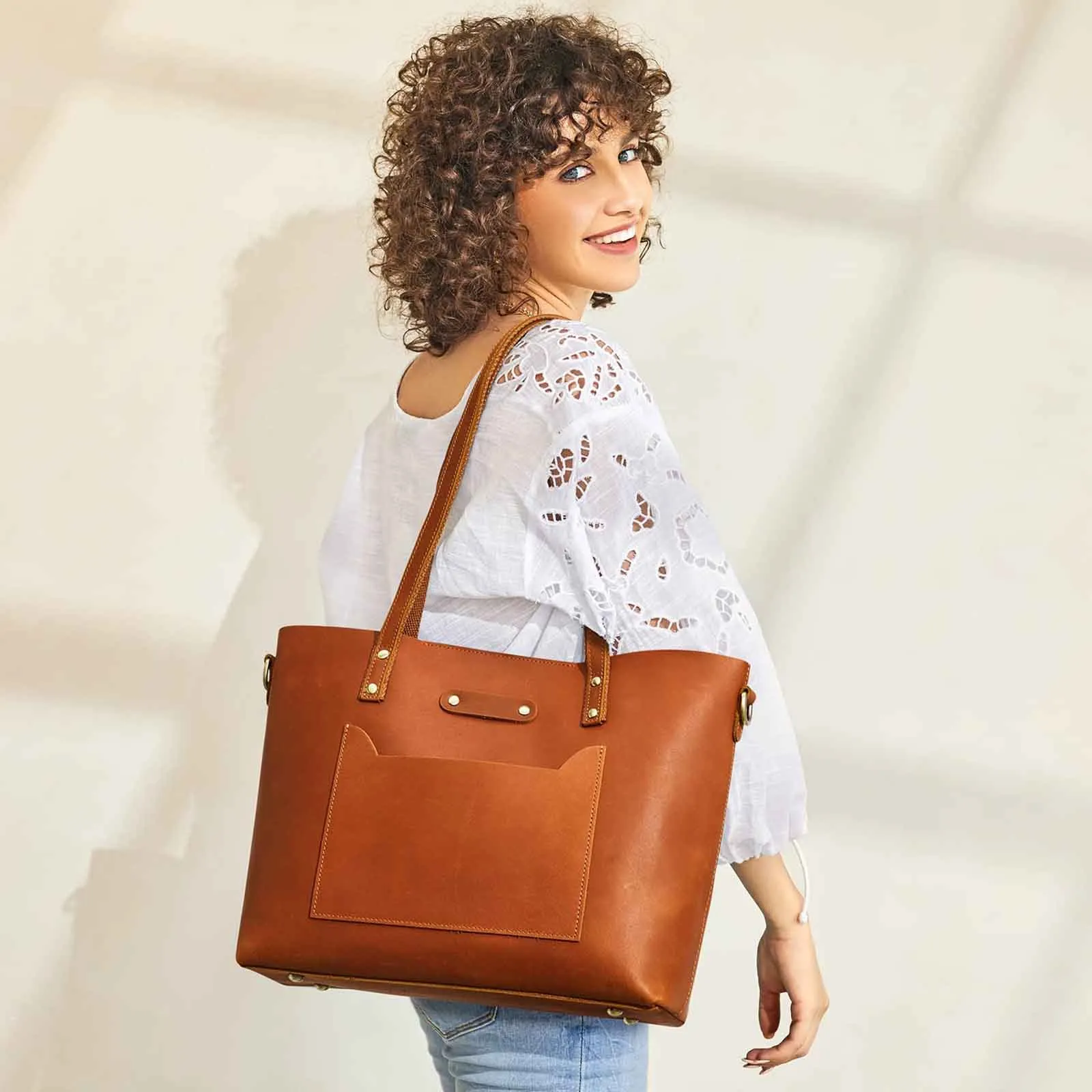 Genuine Leather Top Handle Work Tote Bags
