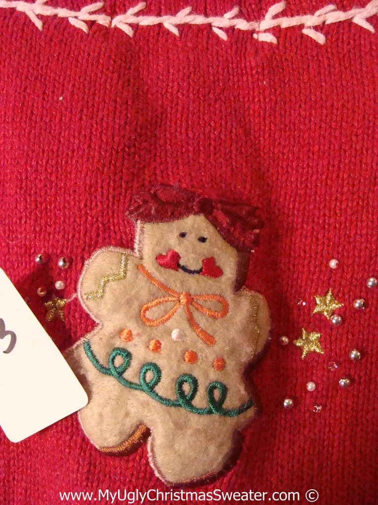 Gingerbread Man Tacky Cheesy Holiday Sweater Vest with Bling (f1153)