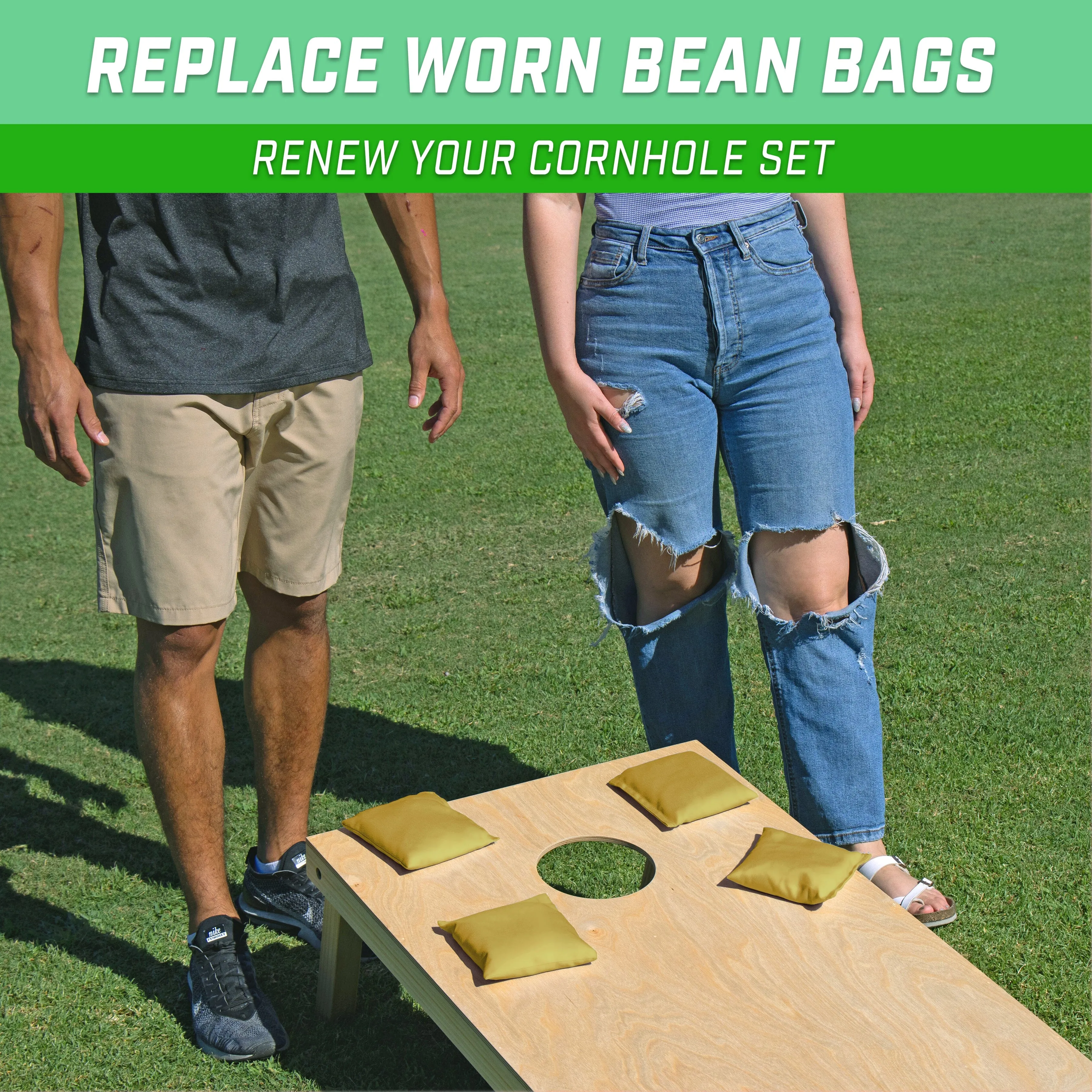 GoSports Cornhole Bean Bags Set of 4 - Regulation All Weather - Classic Gold