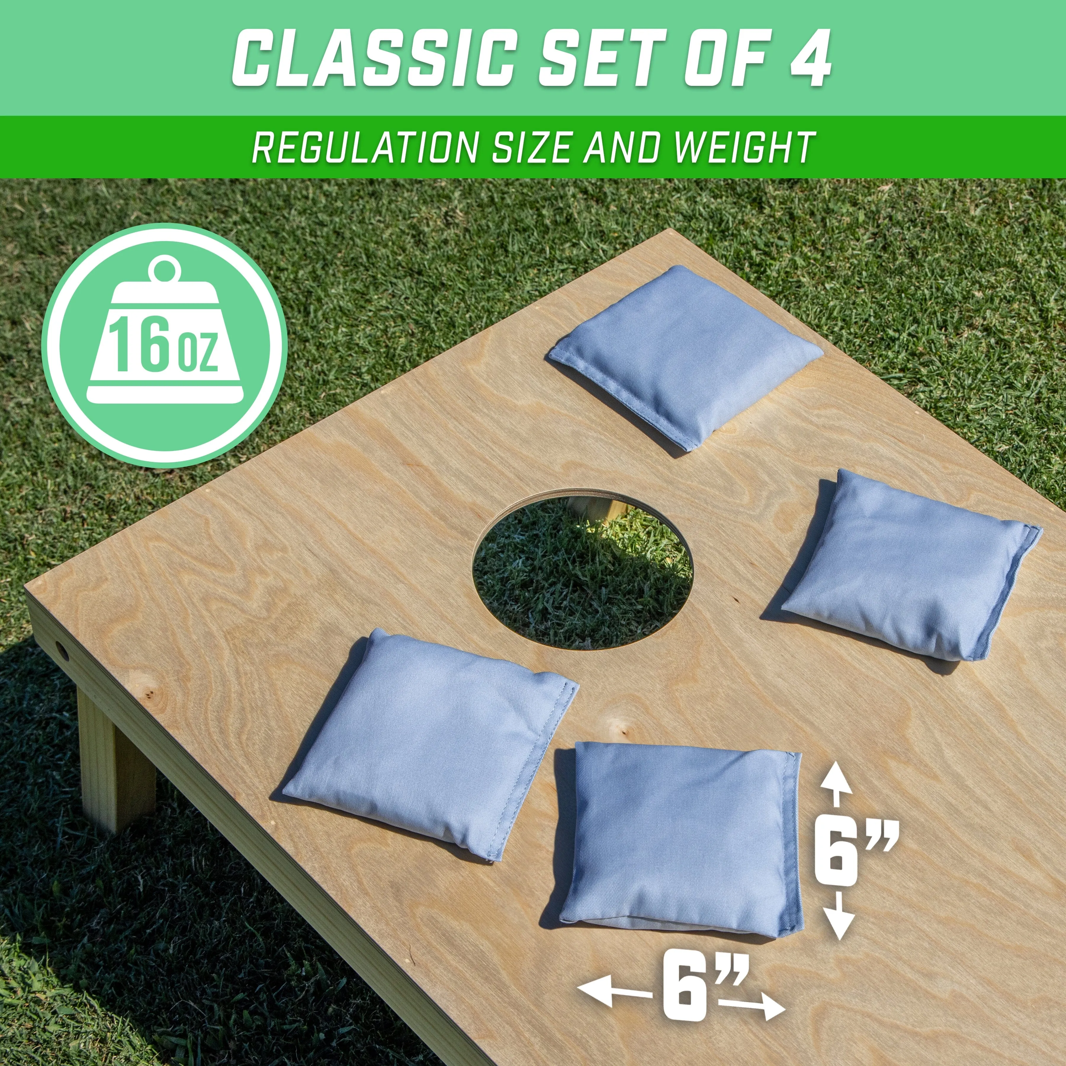 GoSports Cornhole Bean Bags Set of 4 - Regulation All Weather - Classic Gray