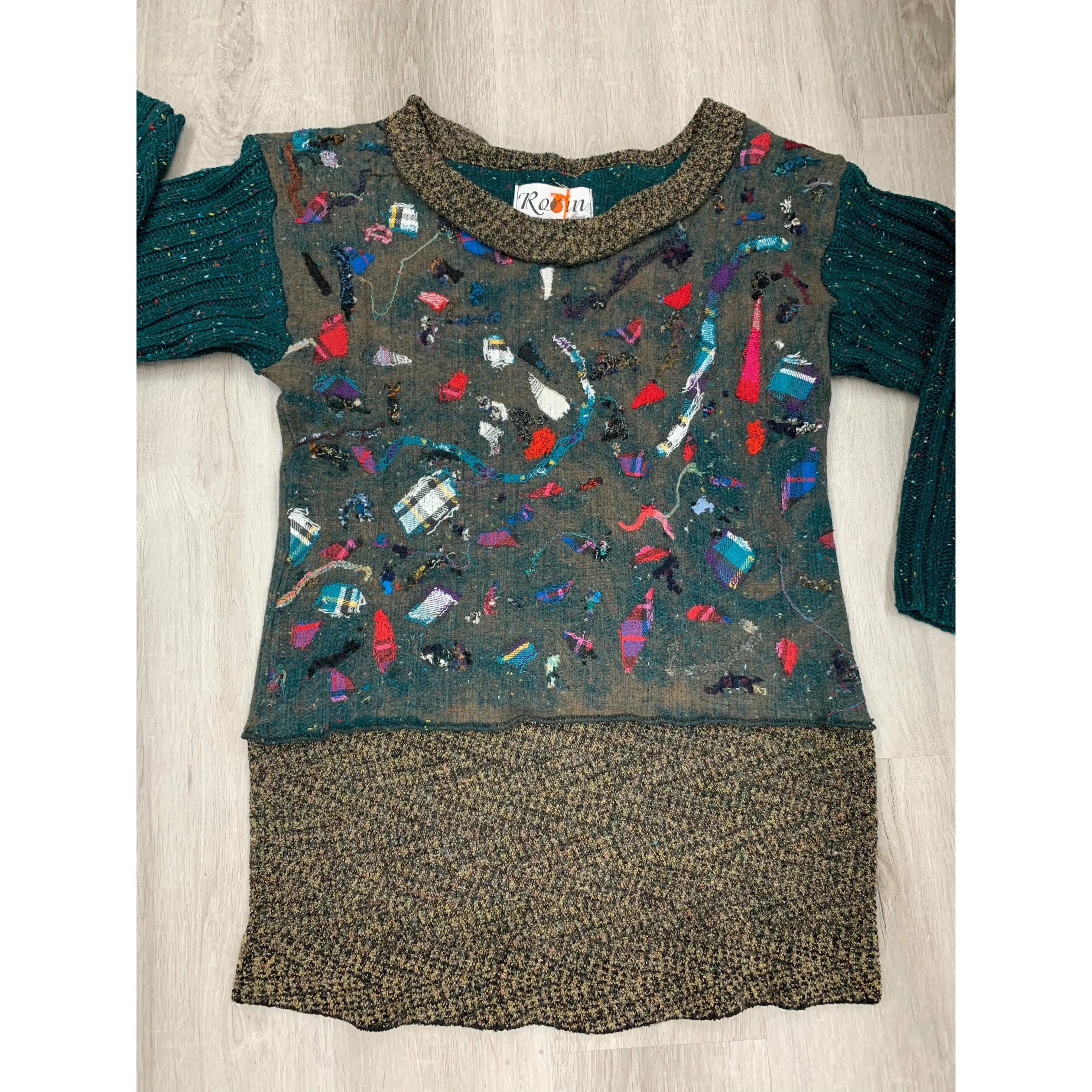 Green and brown wool pullover felted sweater jumper in recycled fabrics