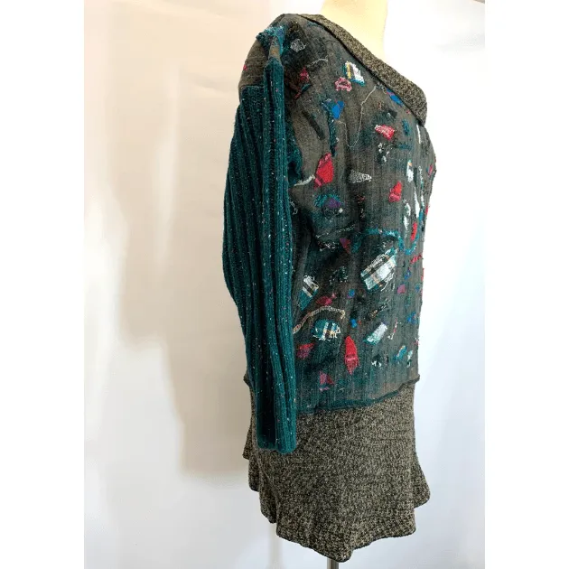 Green and brown wool pullover felted sweater jumper in recycled fabrics