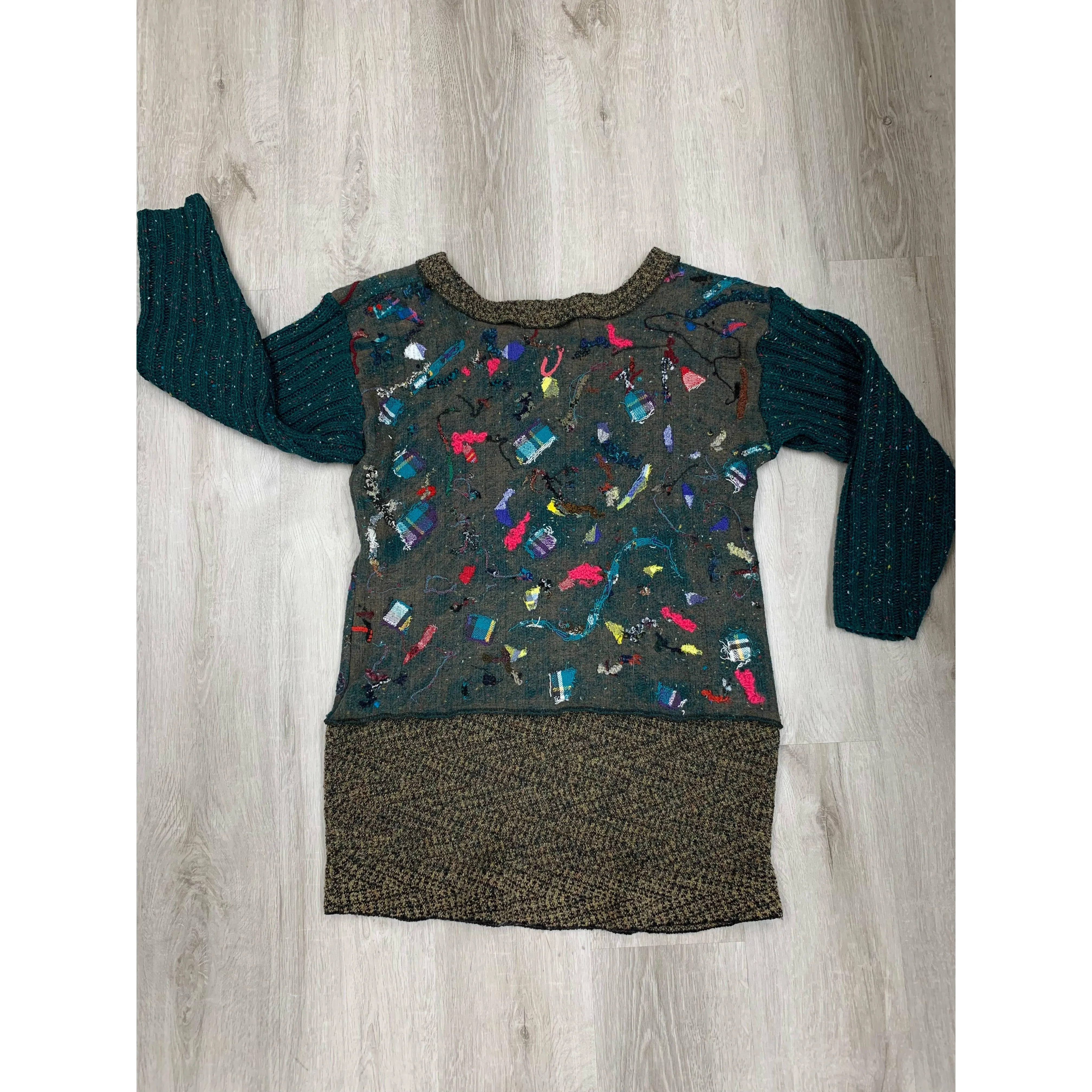 Green and brown wool pullover felted sweater jumper in recycled fabrics