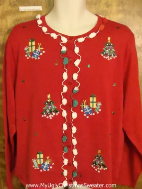 Horrible Red Christmas Sweater with Pom Pom Trim