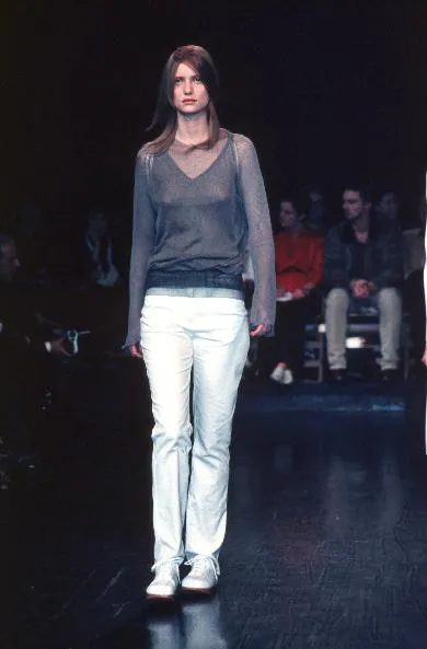 Jean Colonna AW1999 blue-grey silk loose knit long sleeve top - XS