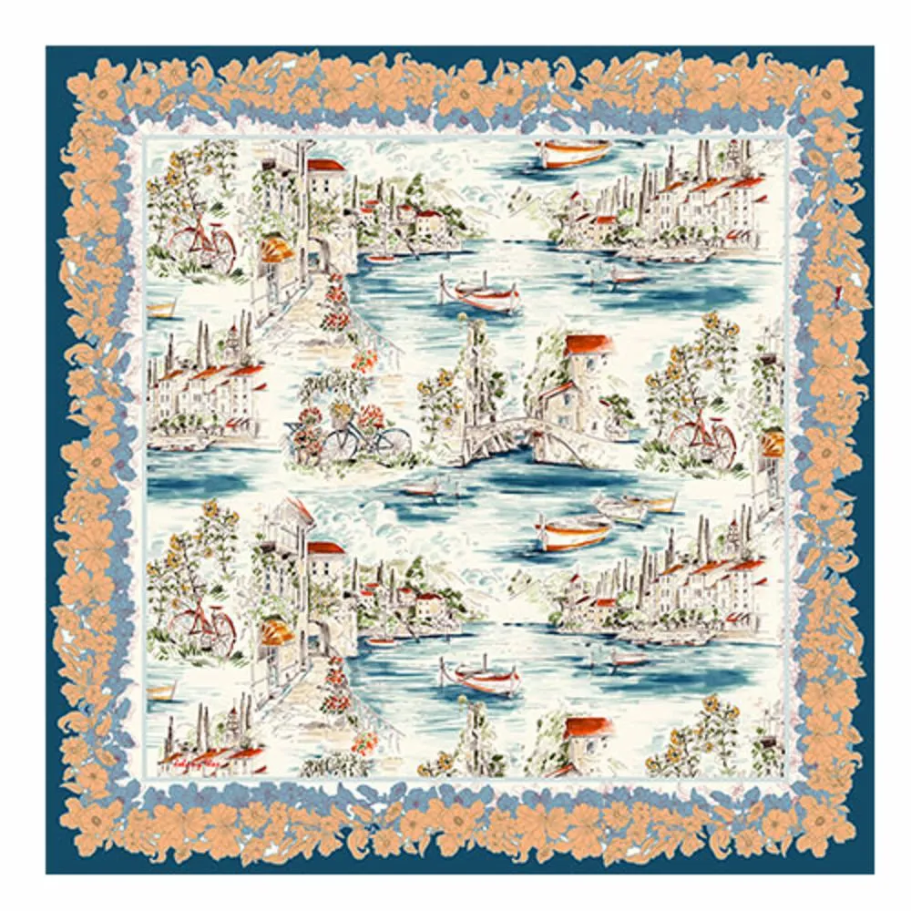 Johnny Was Vakash Scarf Silk Cream Tassels Scarves Floral Square Large Blue New