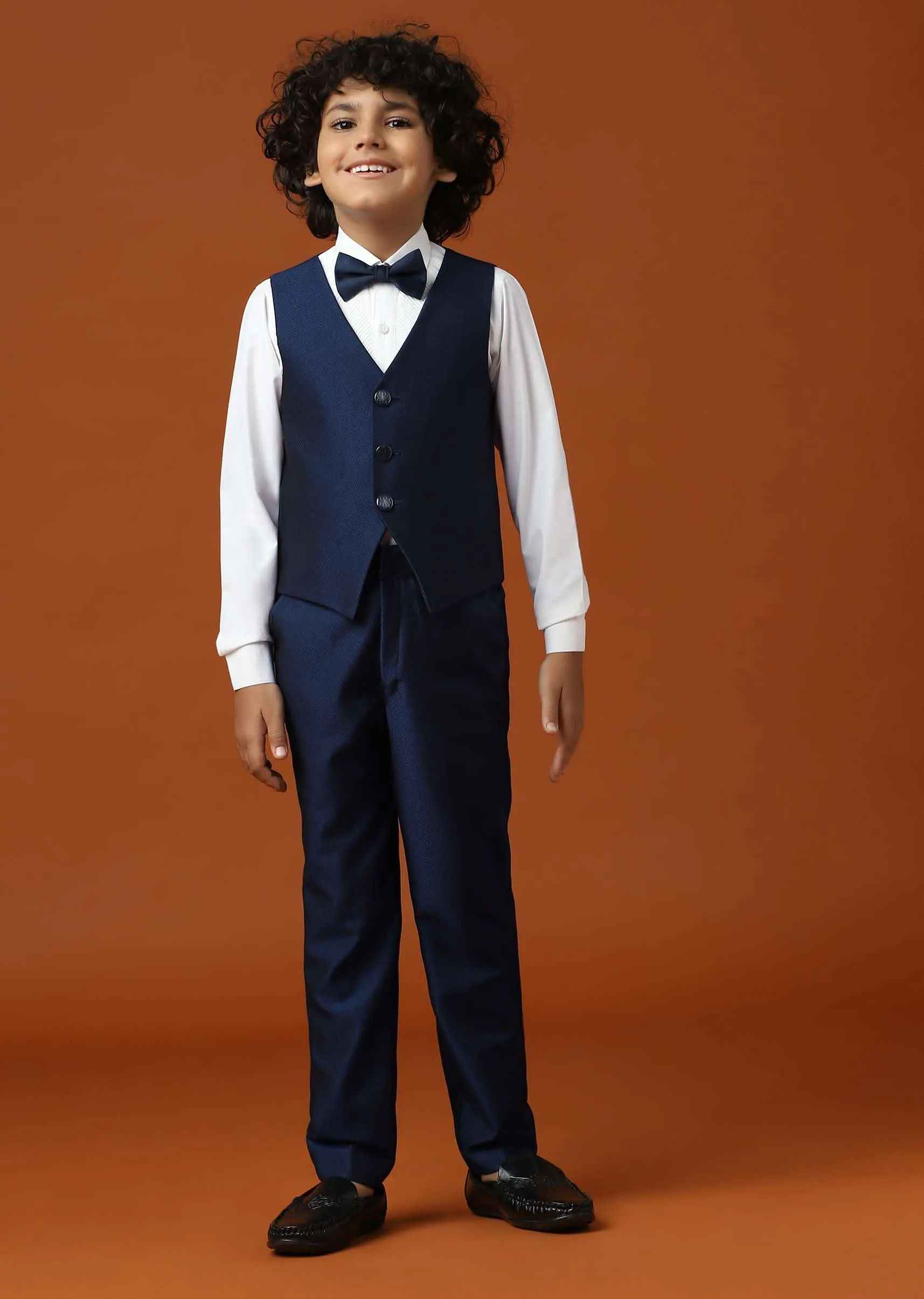 Kalki Navy Blue Tuxedo Set InTerry Rayon With Embroidery For Boys