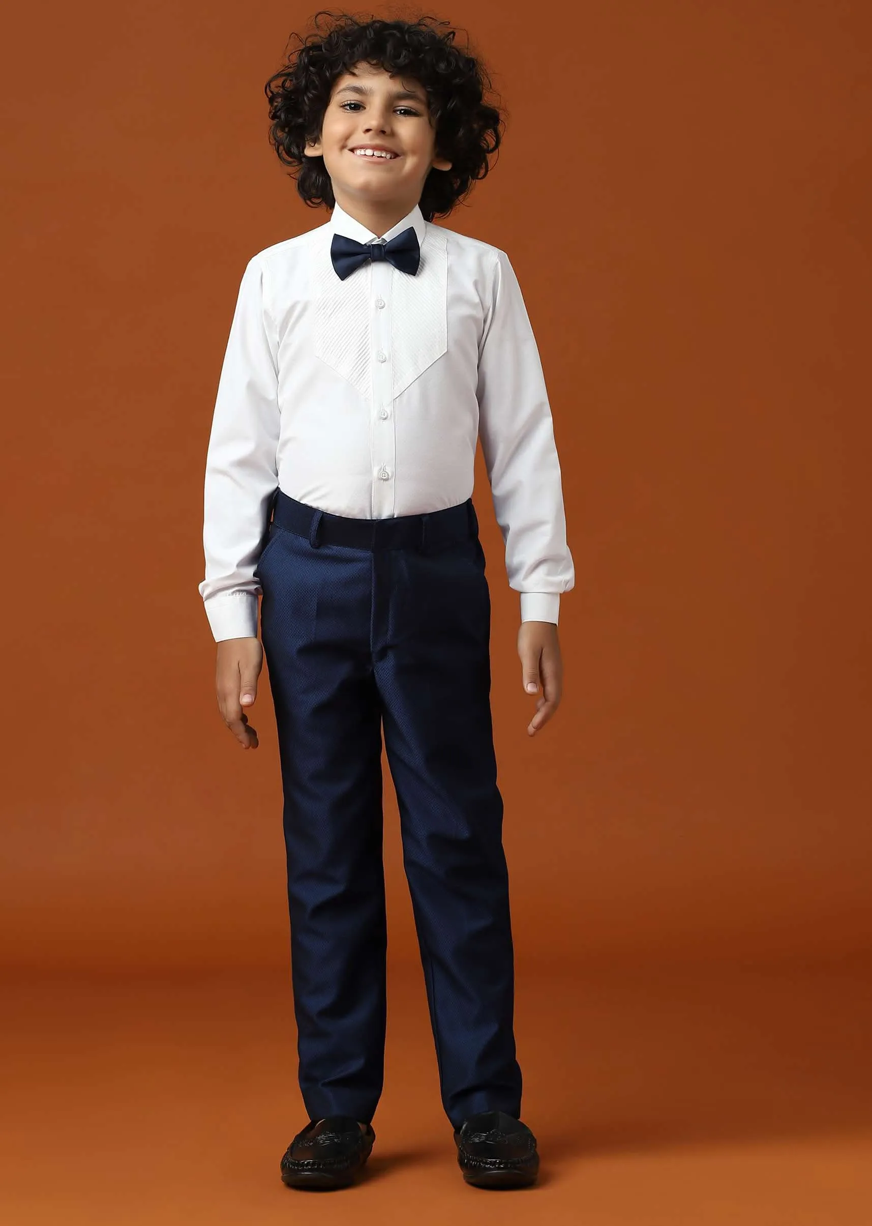 Kalki Navy Blue Tuxedo Set InTerry Rayon With Embroidery For Boys